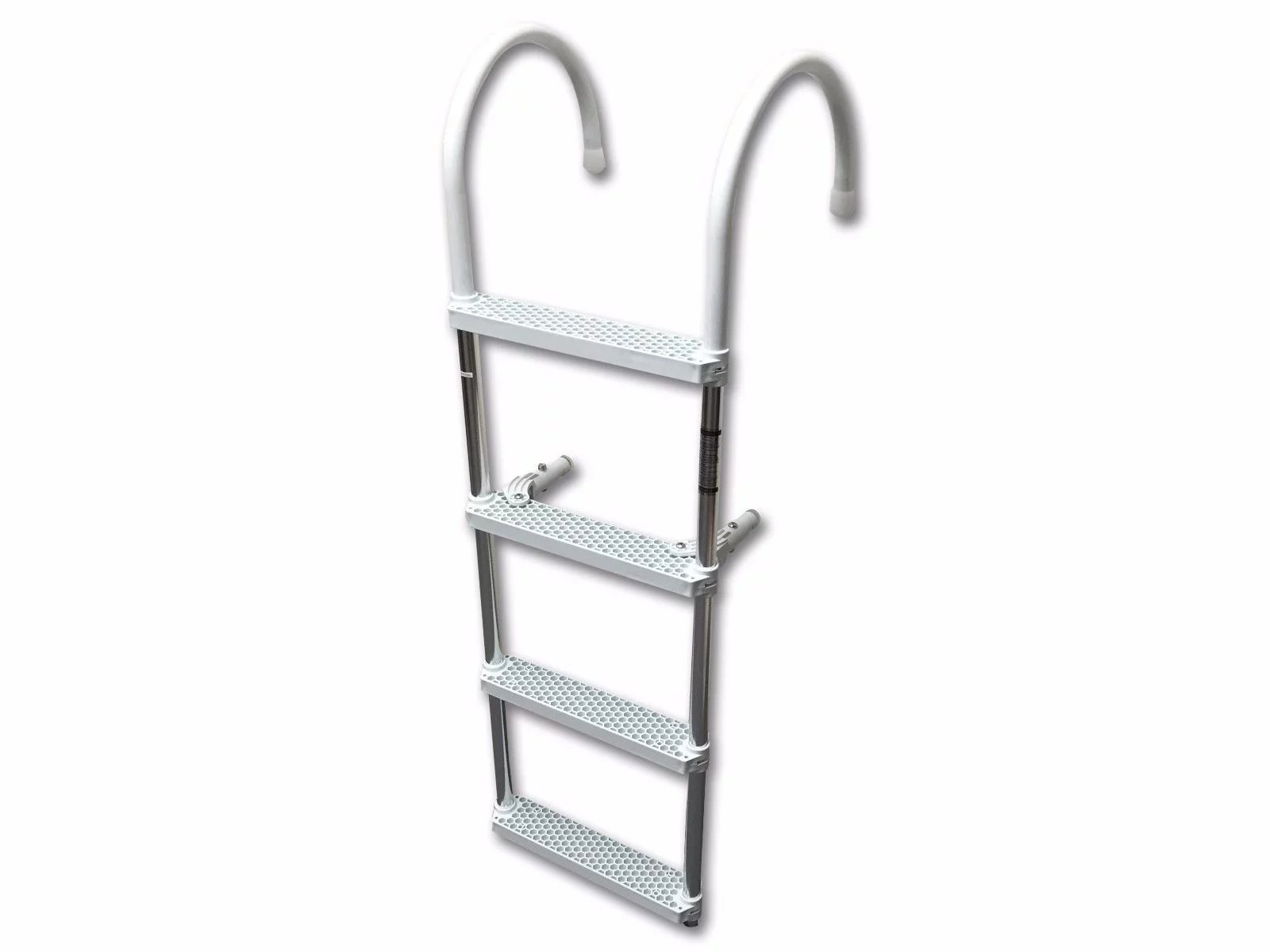 Pactrade Marine Marine Boat Aluminum White Polyethylene Swim Boarding 4 Step Ladder Hook 46