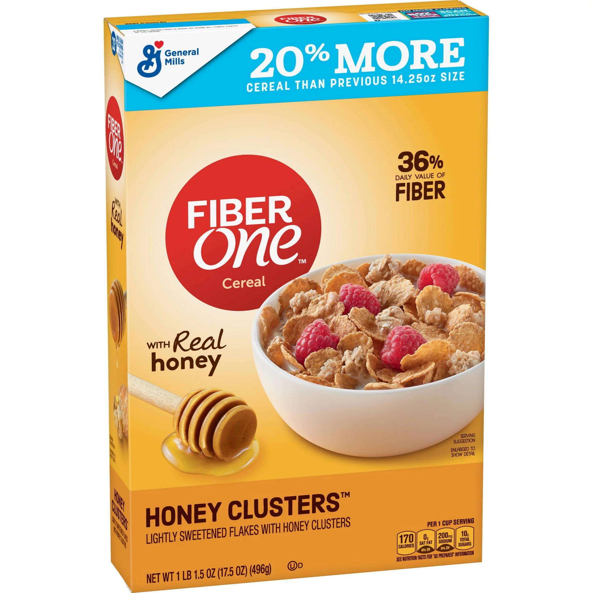 Fiber One Cereal, Honey Cluster, 17.5 Oz (Pack of 8)