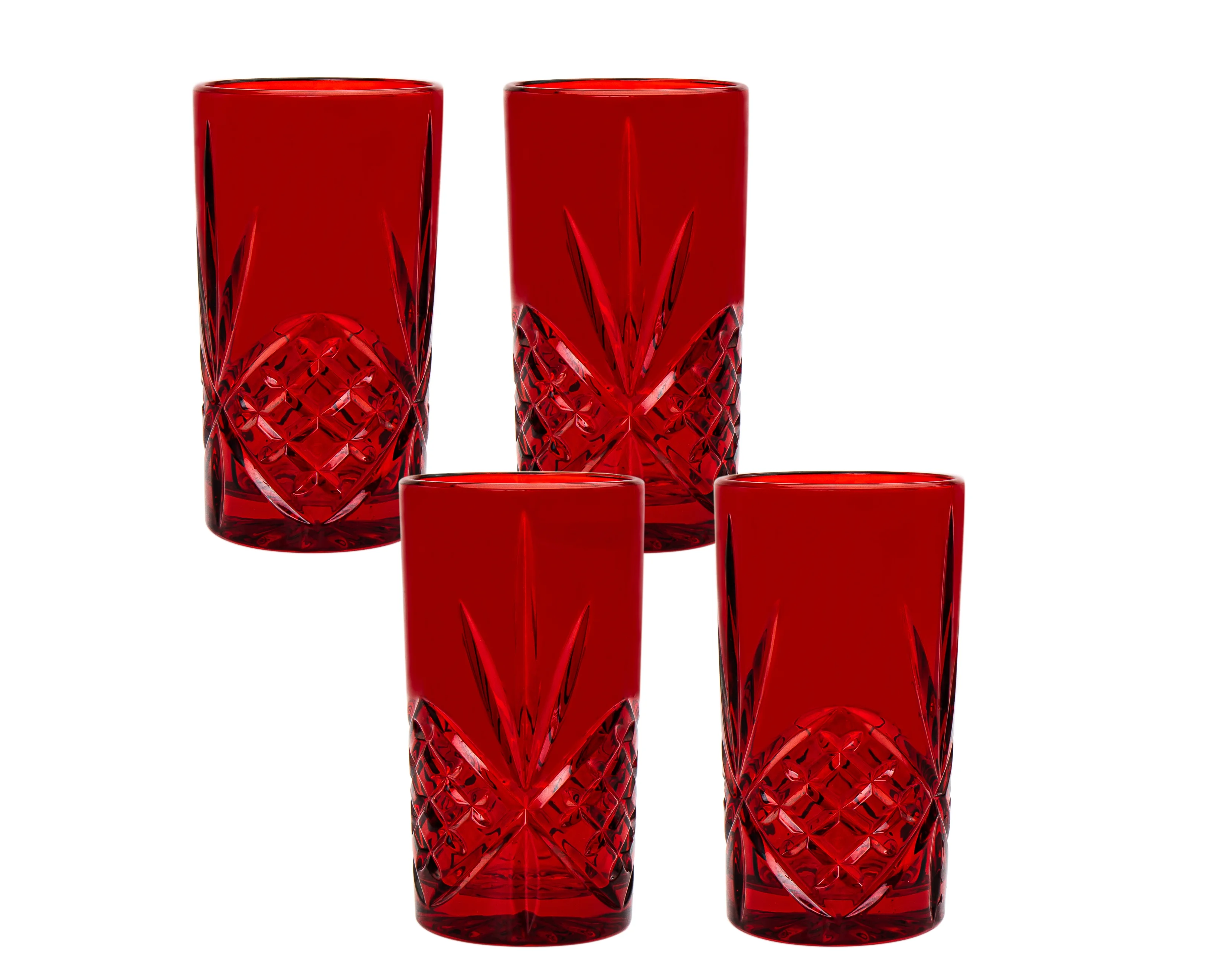 Dublin Crystal Red Highball Glass 12oz, Set of 4