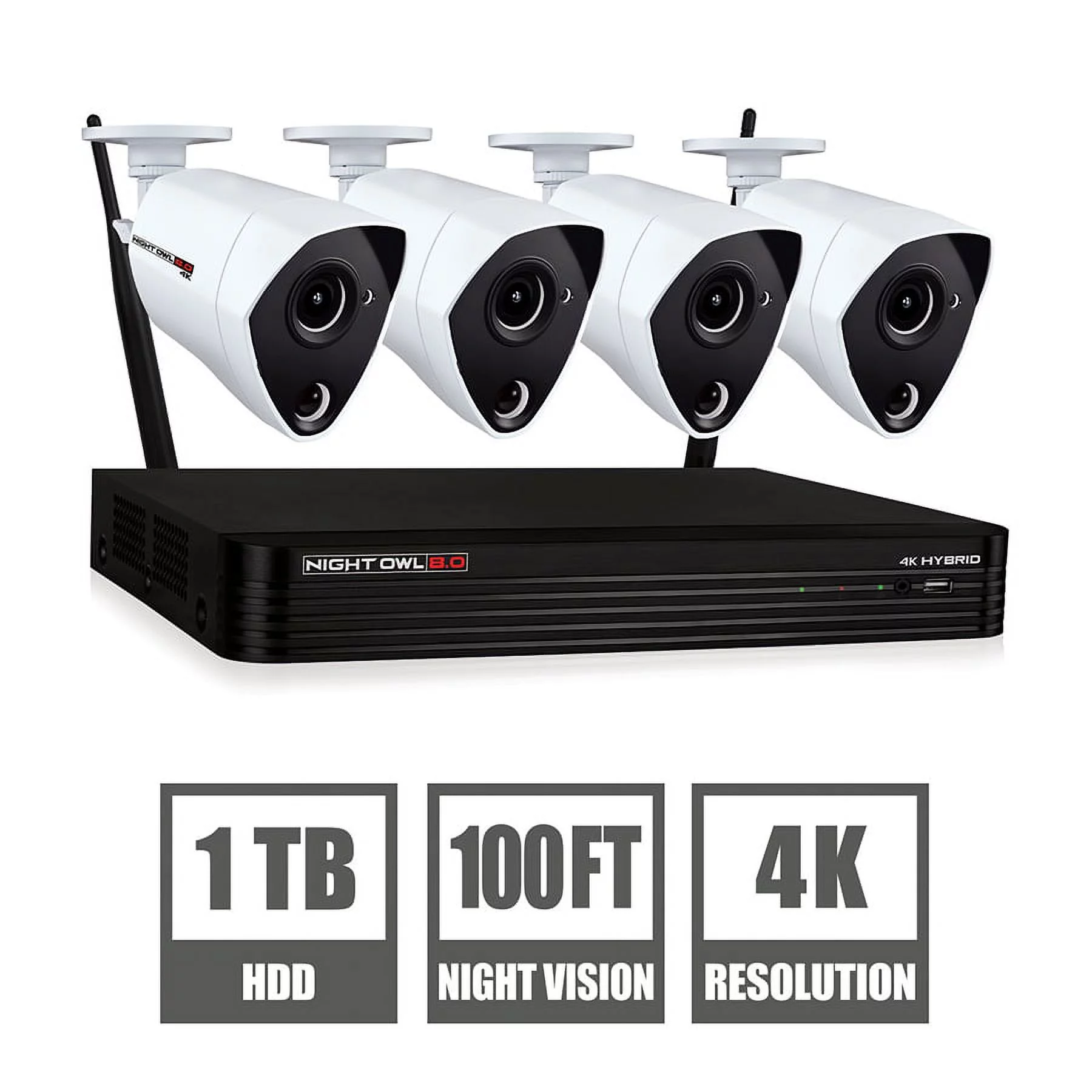 Night Owl 4 Channel 4K Ultra HD Security DVR with 4 4K Wired Cameras and 1TB Hard Drive