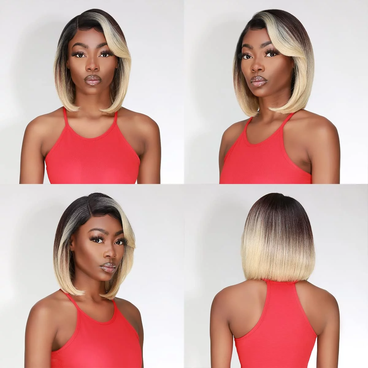 LACE Front Wig 13X6 Glueless Transparent Lace Frontal Bob Wigs Human Hair Blend Pre Plucked Lace Heat Friendly Synthetic Wig - Sheree (12 Inch (Brown Lace), MOP1B/BLONDE)