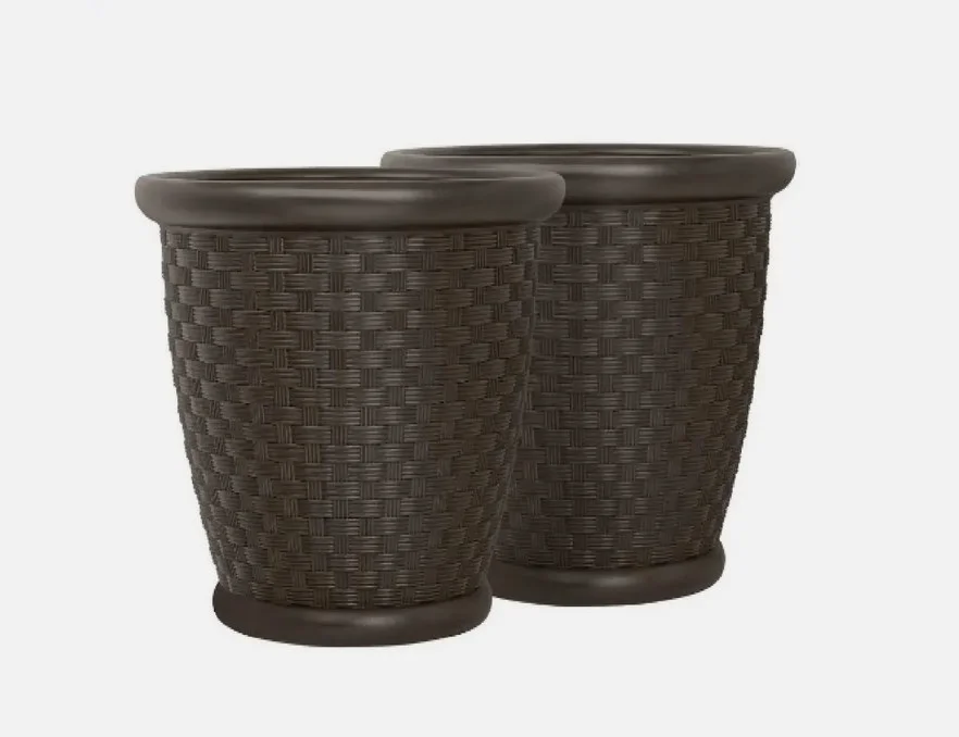 2-Pack 18 in. Round Planter Java Blow Molded Sonora Resin Indoor Outdoor Pot New