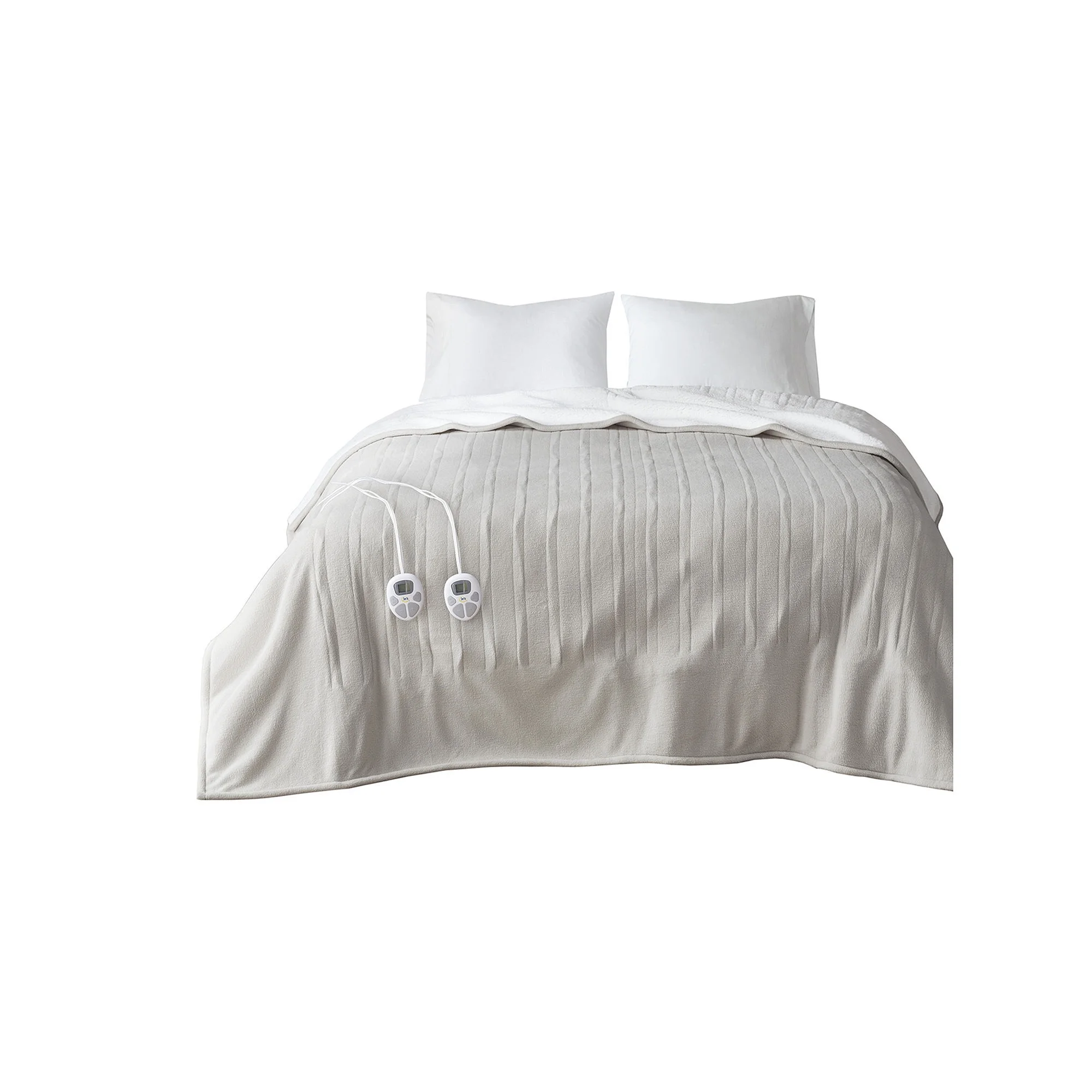 Refurbished Serta FLCTSHERPA Q BLK - Beige Polyester and Cotton Fleece to Sherpa Heated Blanket, Queen