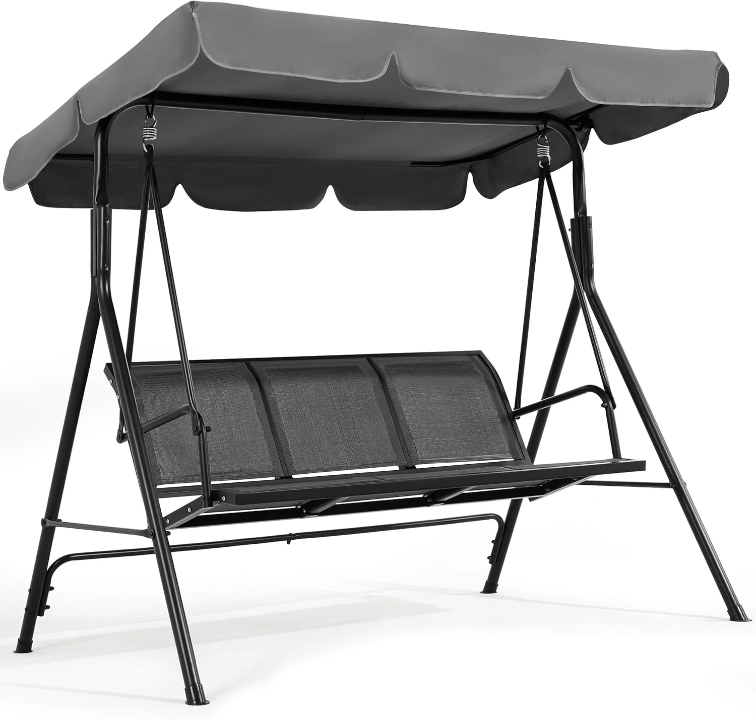 Outdoor Patio Swing Chair: 3-Seat Sunset Glider with Adjustable Canopy, Armrests, and Texteline Fabric, Gray