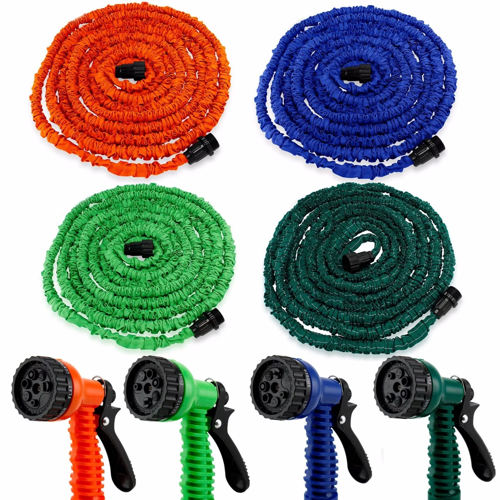Expanding Flexible Garden Water Hose w/ Spray Nozzle in Green (100ft) - CycloneSound