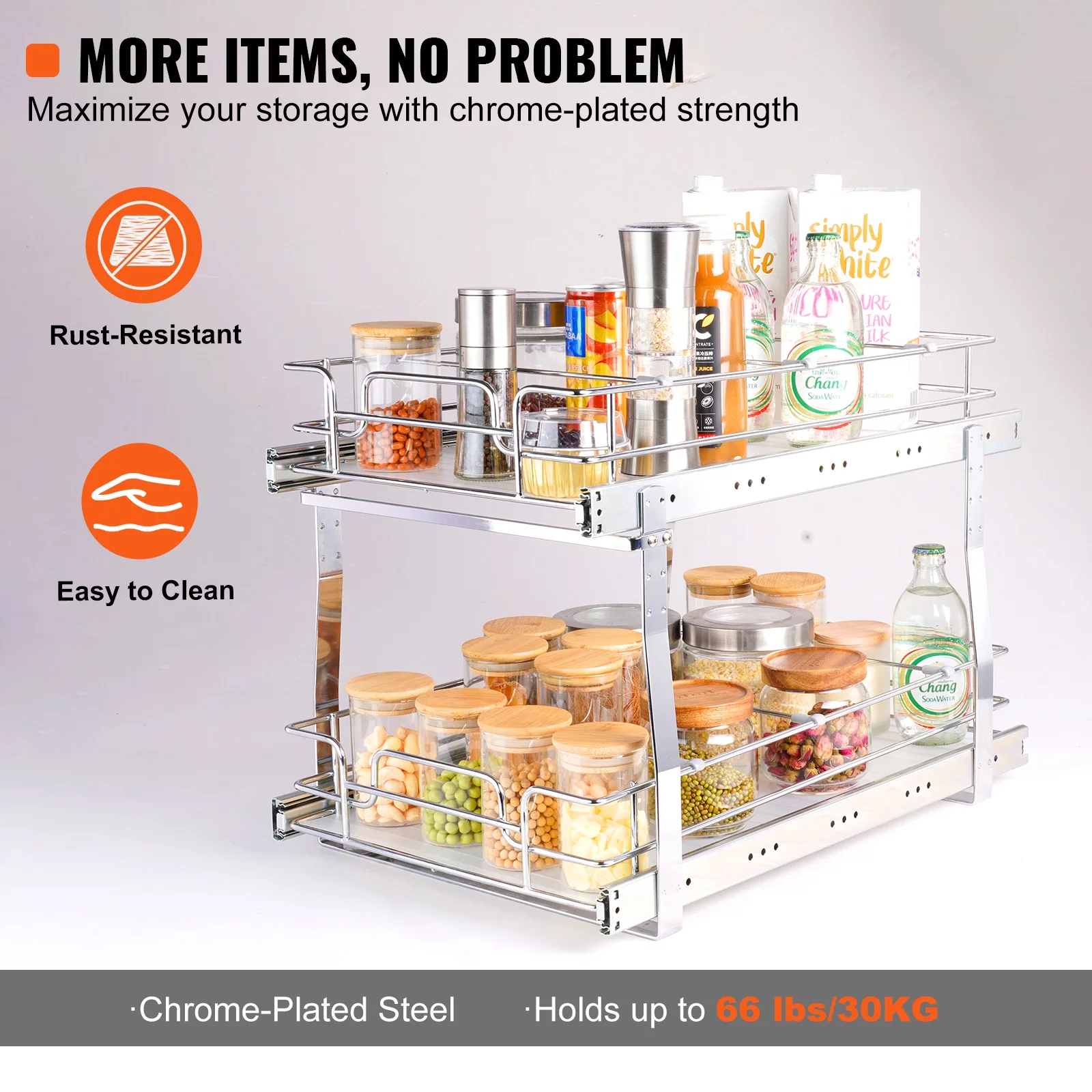SKYSHALO 13x21 inch Drawer Basket 2-Tier Wire Pull Out Cabinet Under Sink Organizer