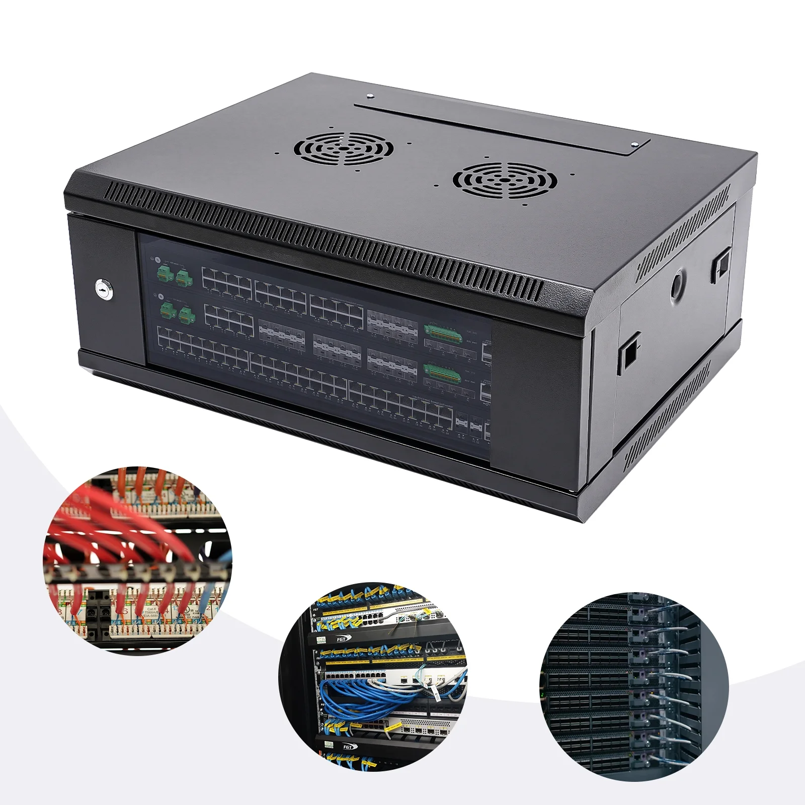 Wall Mounted Server Cabinet Case Rack 4U Network Server Data Cabinet of Black Load 132.28lbs Lockable Deep Drawer with Key for Storing Spare Parts