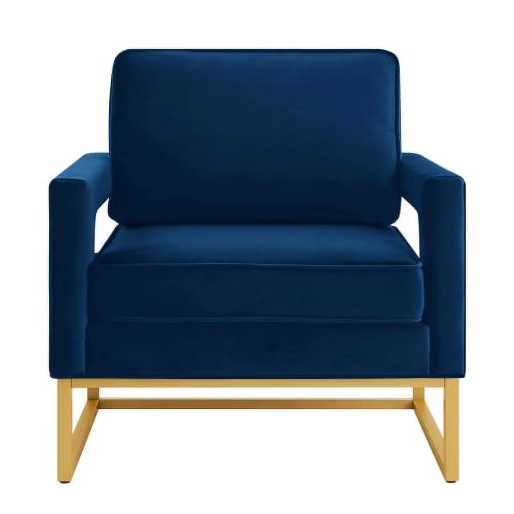 YLtoohoom Modern Style Accent Chair with Gold Metal Base   Velvet Upholstered Leisure Chair with Open Armrest  Armchair  Navy