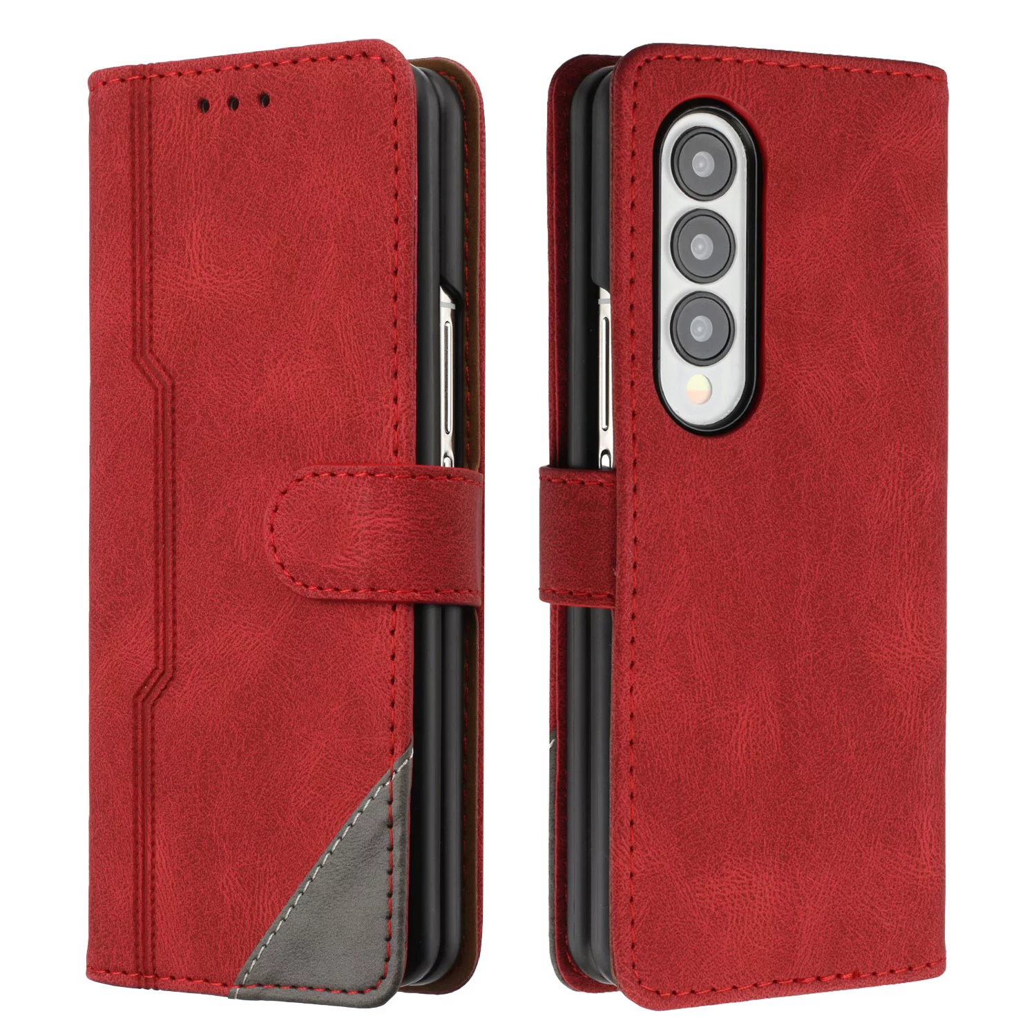 SaniMore Wallet Case for Samsung Galaxy Z Fold 3, Magnetic Clasp PU Leather Stand [RFID Blocking] Card Slot Flip Folio Cover with Folding Kickstand TPU Shockproof Interior Cover, Red