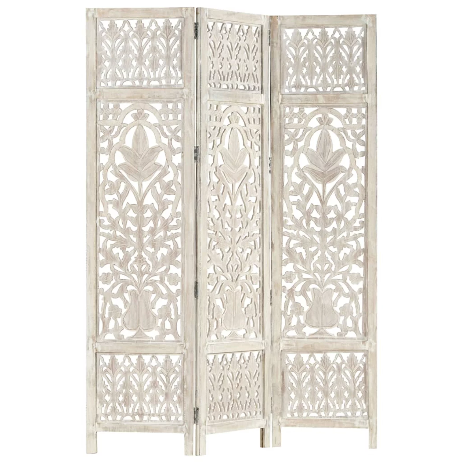 Walmeck Hand carved 3-Panel Room Divider White 47.2