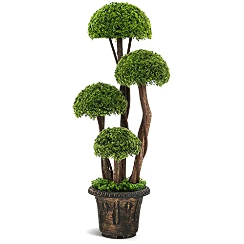 BECOMFORT 3FT Artificial Potted Cedar Ball Tree, Fake Boxwood Topiary Tree with Pot, Faux Round Shrub Bush Decoration, Greenery Decorative Plants for Indoor Outdoor Use (Cedar Ball Tree)