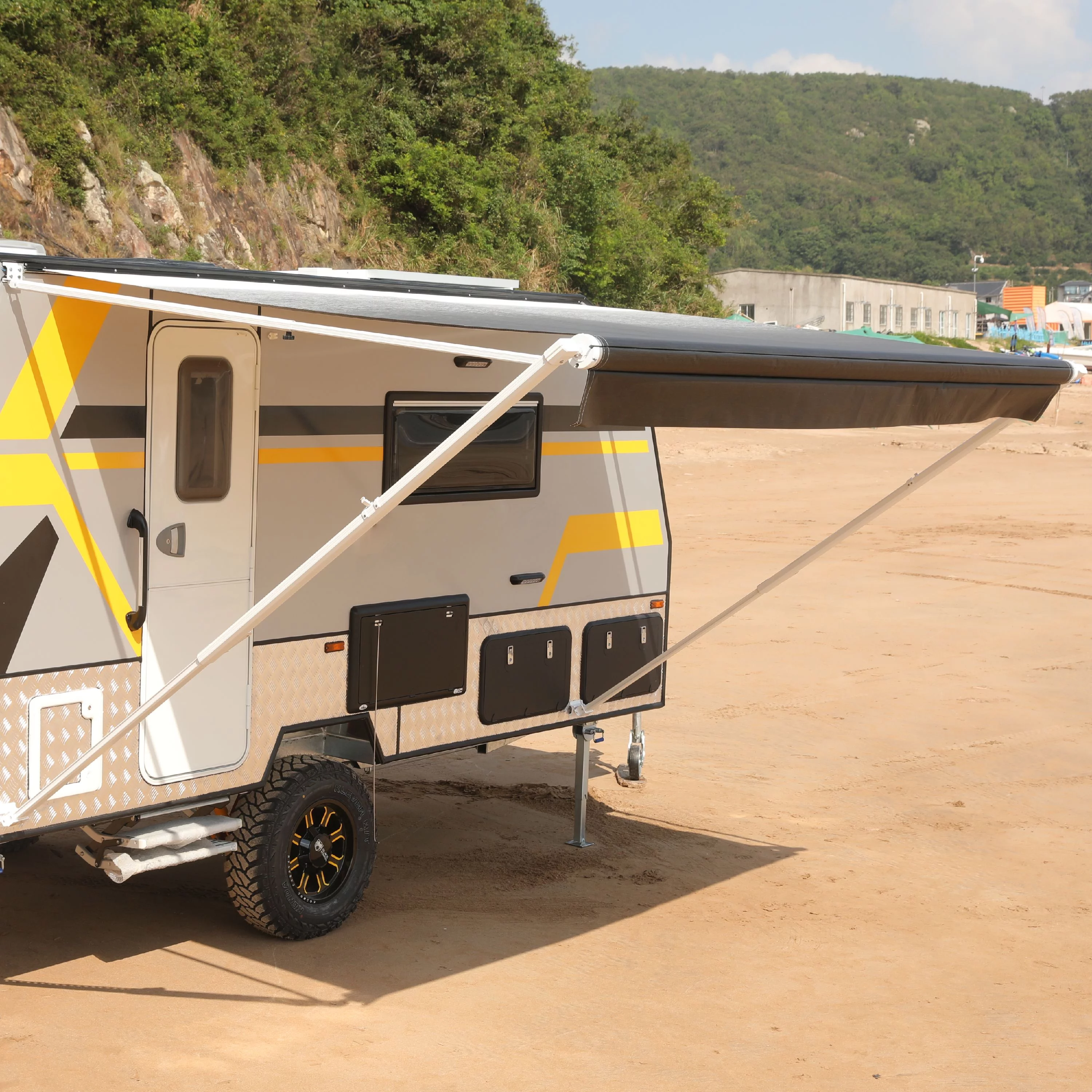 ALEKO Retractable RV Awning 12X8 ft Patio Camping Waterproof Vinyl Canopy Black