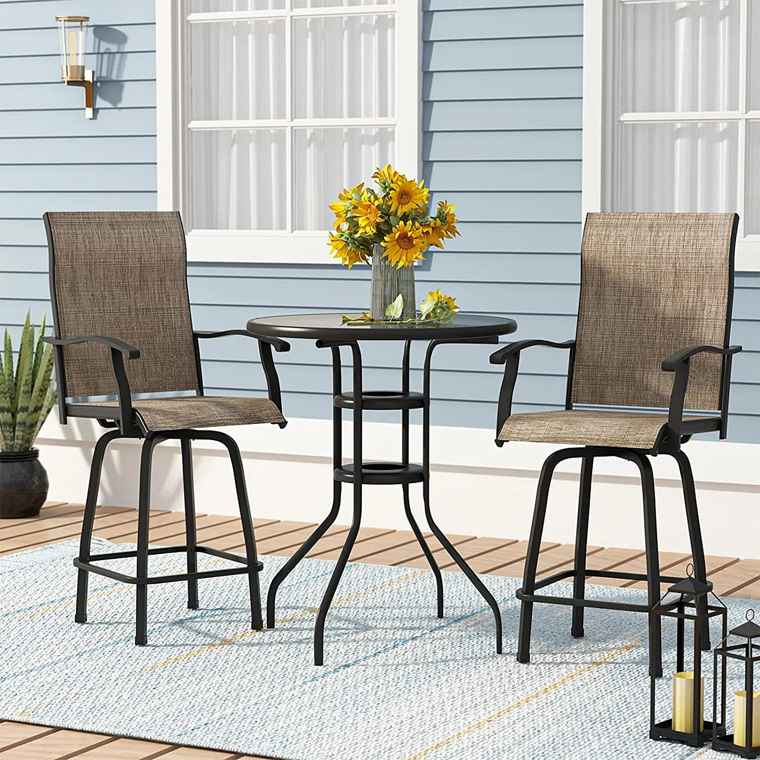 Lovinouse 4 Piece Outdoor Swivel High  Stools  Patio  Chairs   All-Weather Breathable Textilene Chairs Set for Bistro Backyard