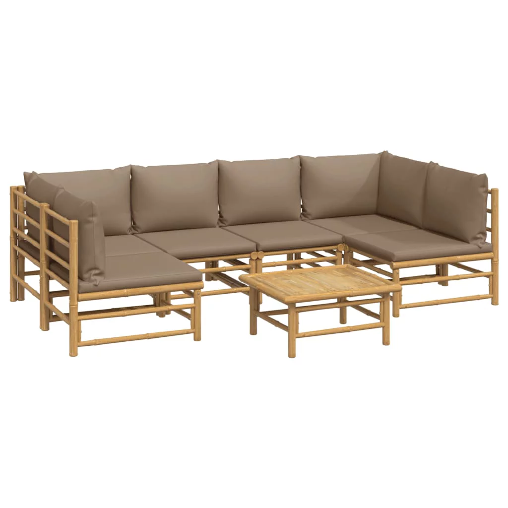 Htovila 7 Piece Patio Set with Taupe Cushions Bamboo
