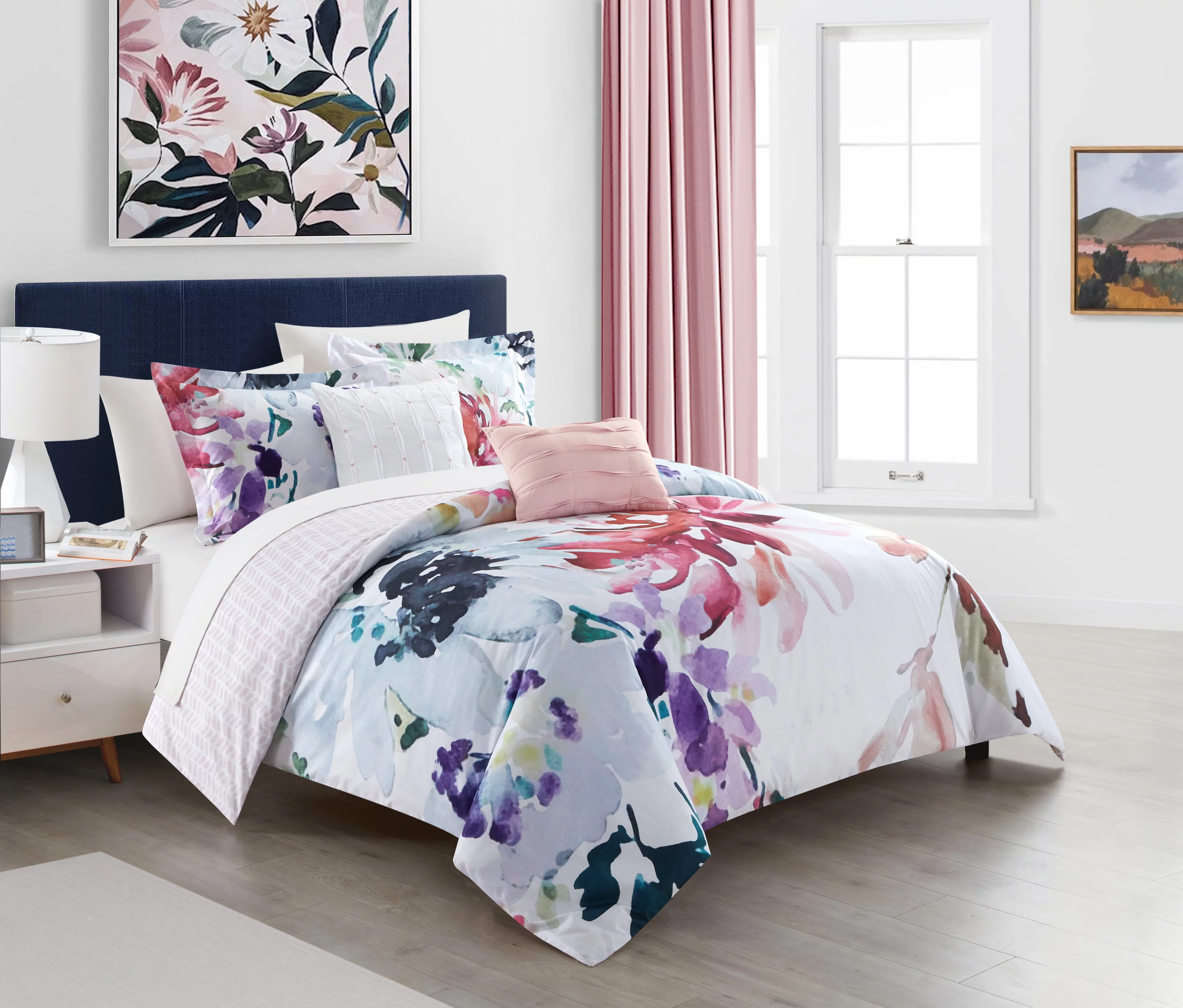 Chic Home Nitobe Gardens 5-Piece Reversible Floral Comforter Set, King, Multi-Colored