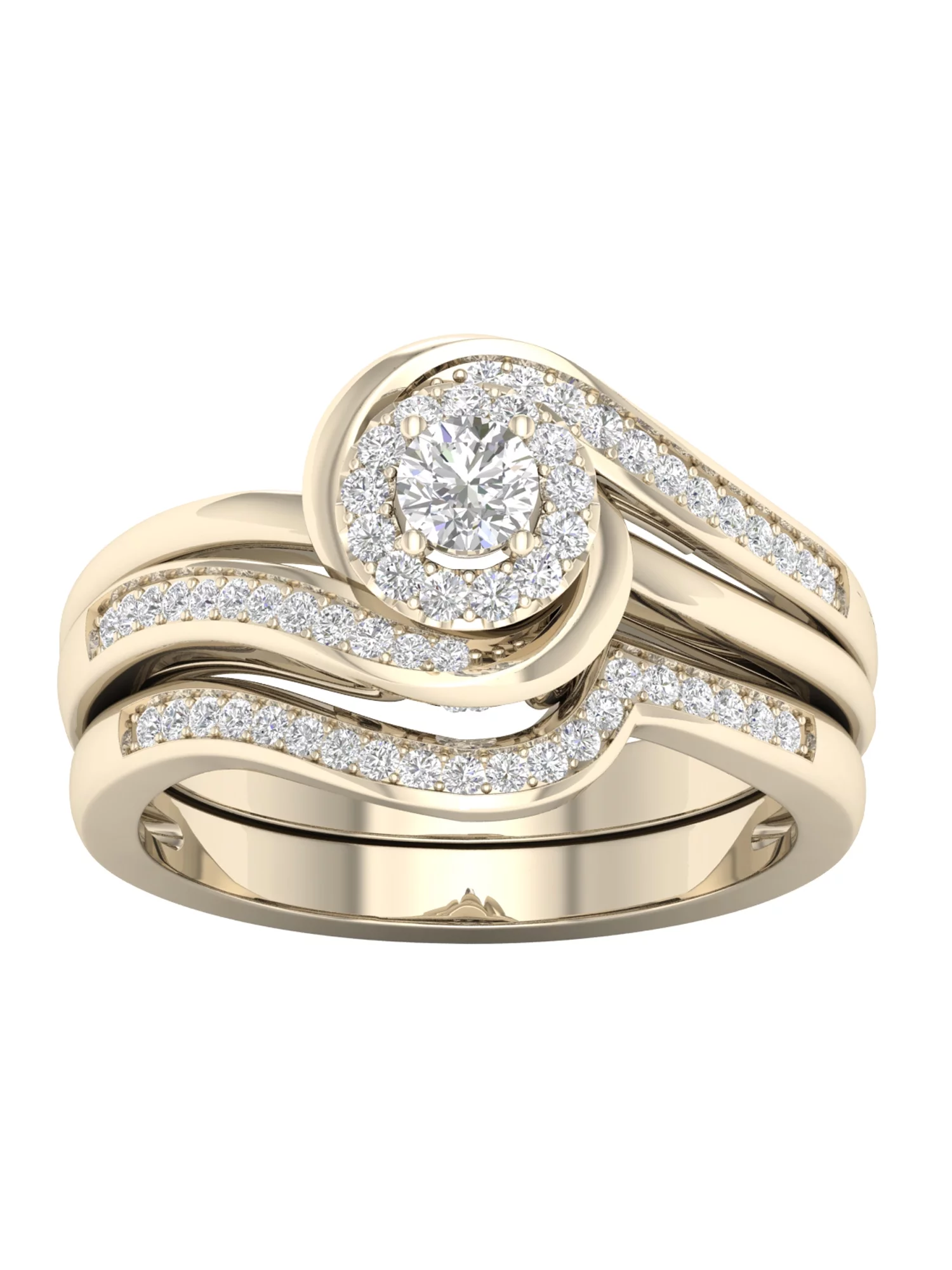 Imperial 1/3Ct TDW Diamond 10k Yellow Gold Bypass Halo Bridal Set (H-I, I2)