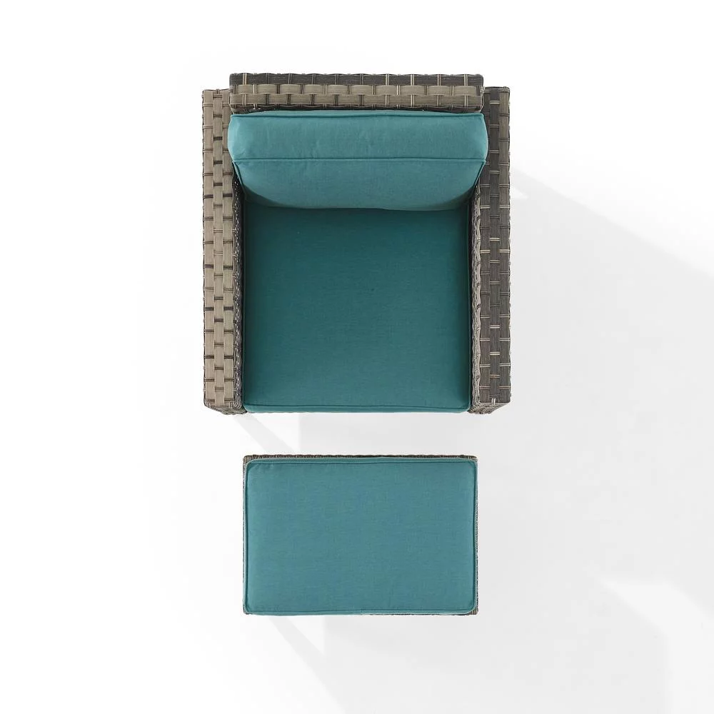 Crosley Furniture Prescott 2-PC Wicker Patio Arm Chair Set in Mineral Blue/Brown