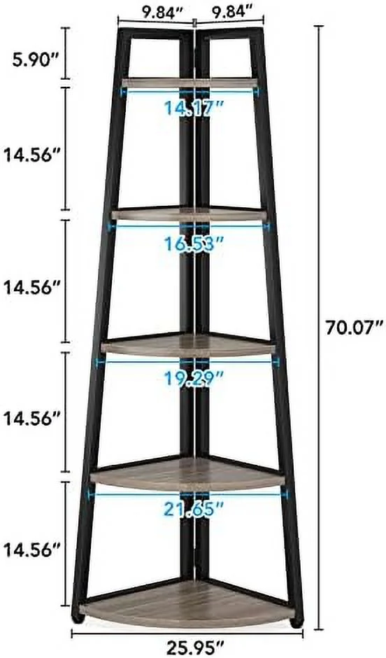 TQJKLFDY 70 inch Tall Corner   5 Tier Modern Corner Bookshelf Bookcase Industrial Corner Ladder  Plant Stand for Living Room  Kitchen  Home Office (Black)