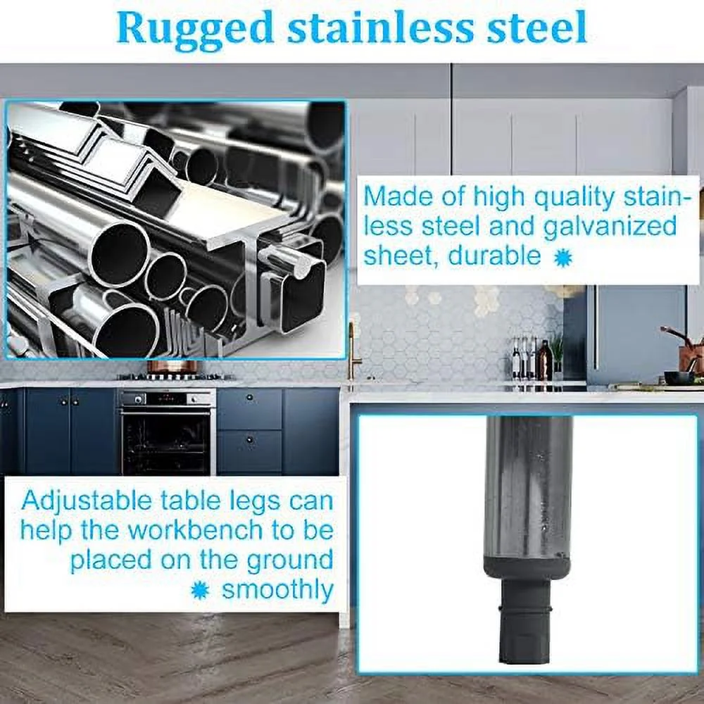 FDSHOIYN Kitchen Work Table Stainless Steel NSF Commercial Worktable with Adjustable   24 X 48 Inches  Scratch Resistant Heavy Duty Metal Food Prep Table for Garage Restaurant Kitchen Sil