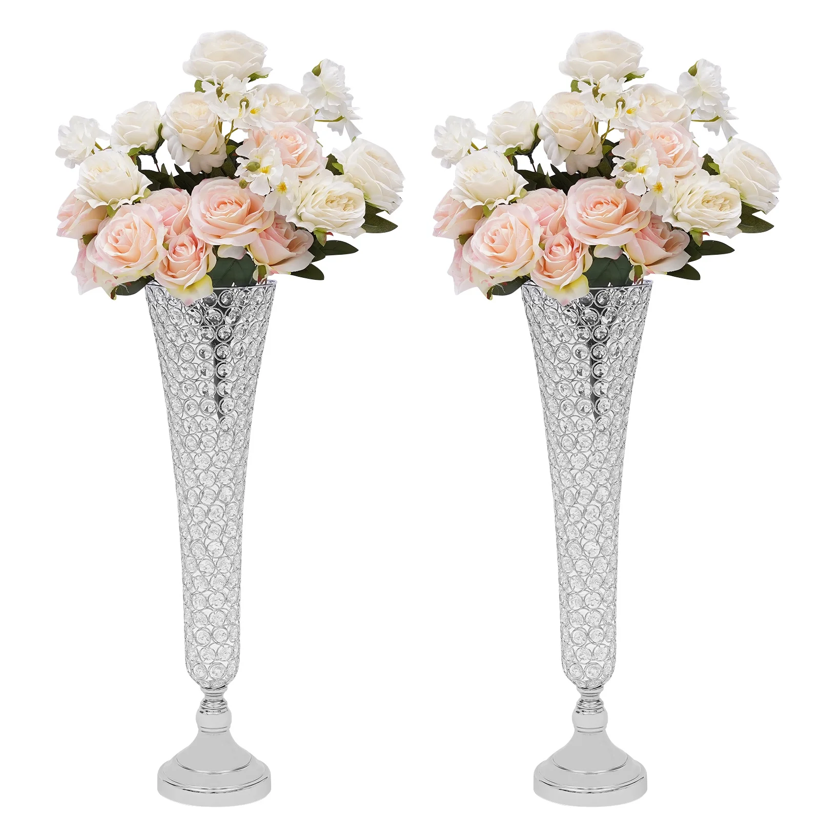 Loyalheartdy 2Pcs Crystal Trumpet Flower Vase 20.86