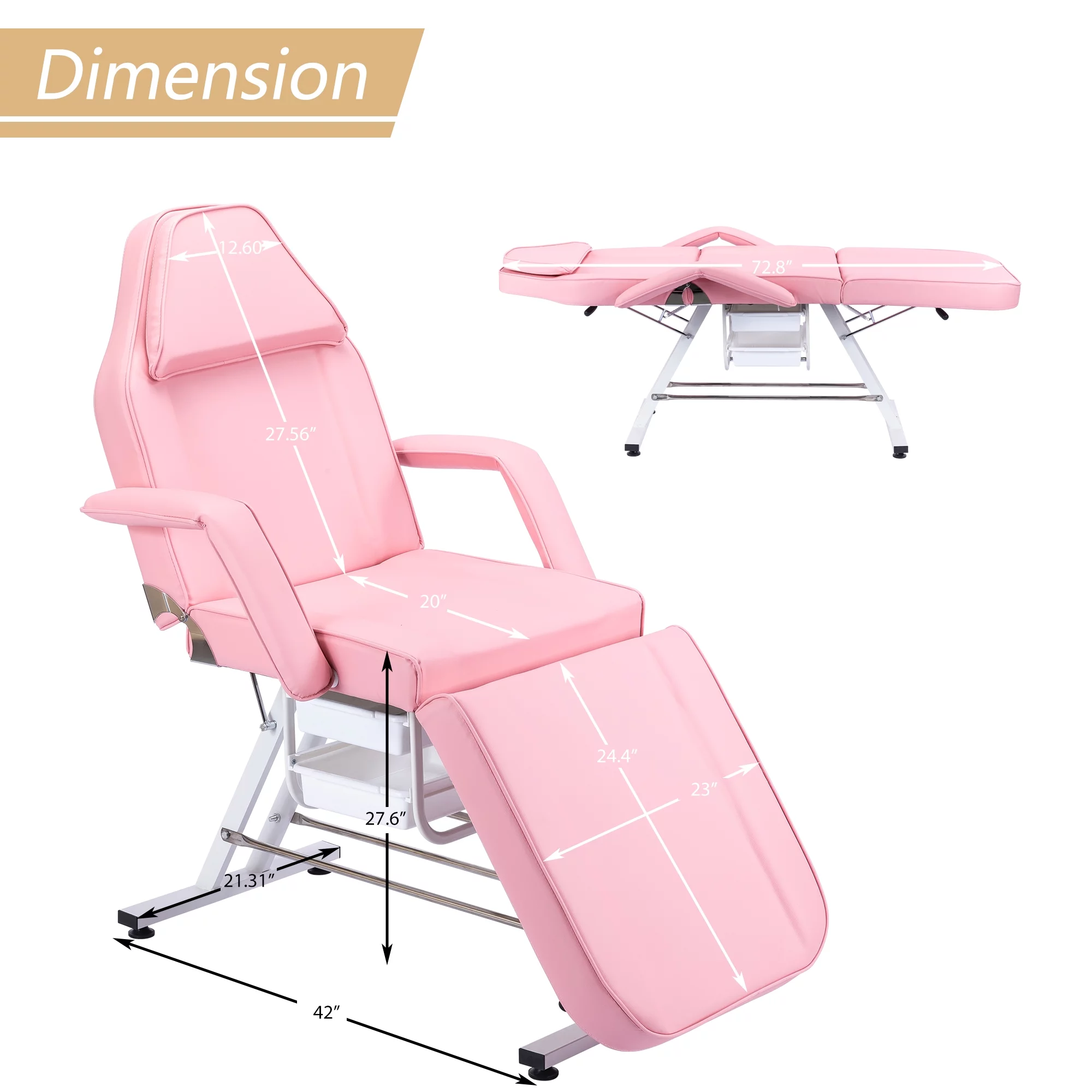 3-Section Facial Bed with Hydraulic Stool, White Beauty Barber Spa Equipment, Multi-Purpose Esthetician Chair for Massage Salon