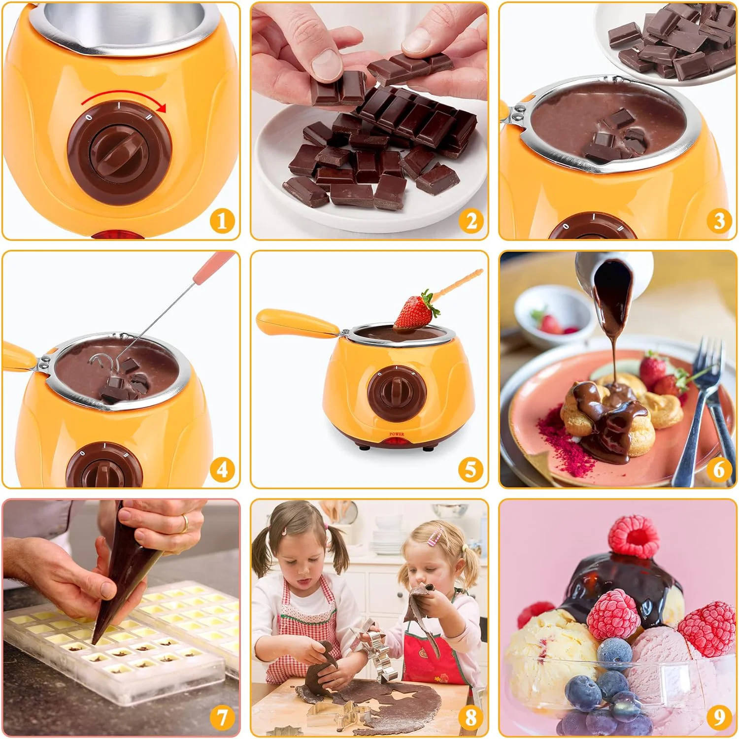 Chocolate Melting Warming Fondue Set - Electric Choco Melt , Melts Chocolate, Candy, Butter, Cheese, Caramel