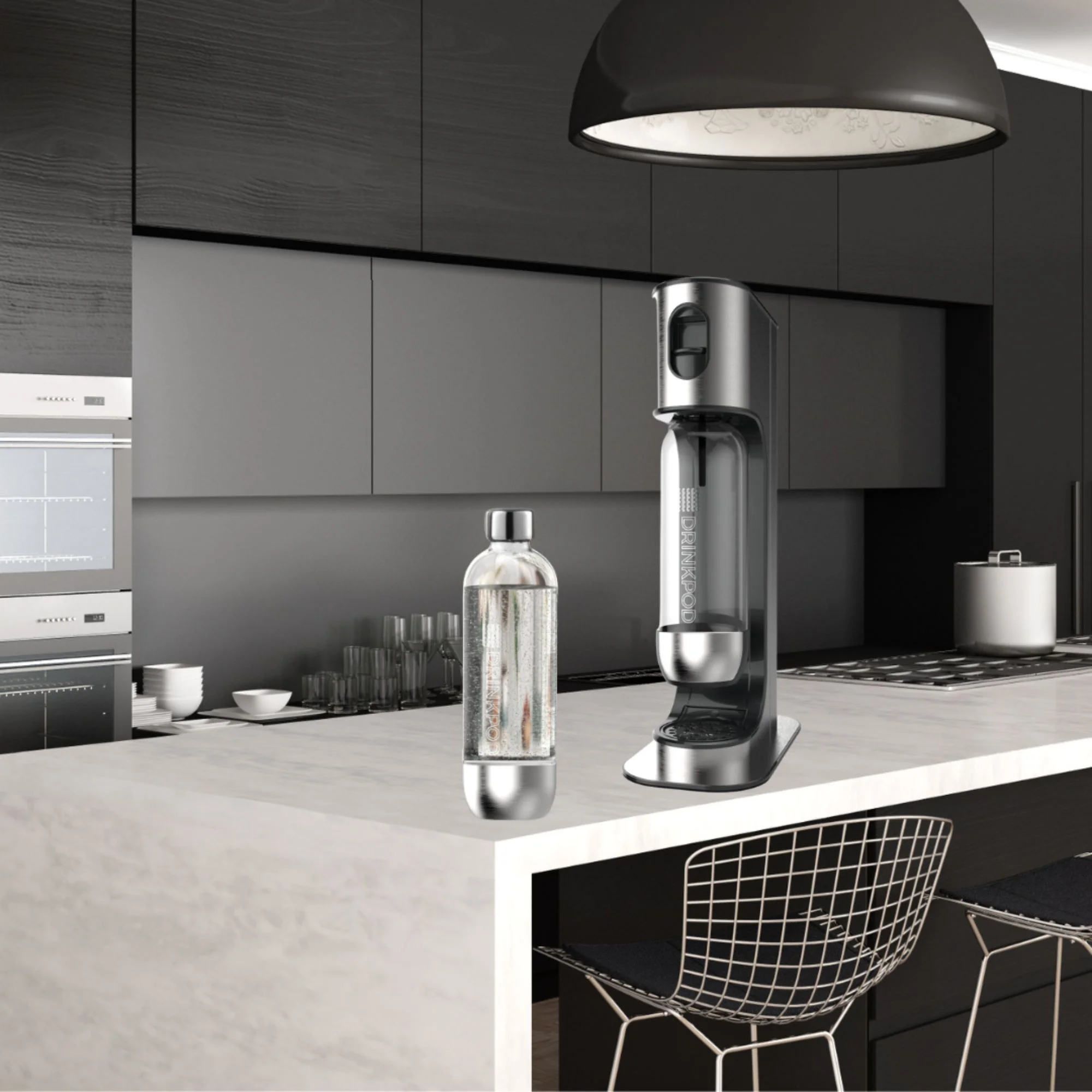 Drinkpod Stainless Steel Premium Sparkling Water Machine | Includes 2 C02 Cylinder & 3 x Bottles | Ultra Fizz Carbonated Machine In Stainless Steel