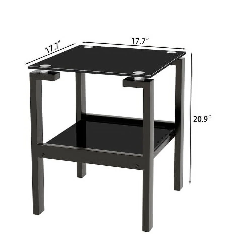 DremFaryoyo 2-piece Black Tempered Gass End Table Set  Sofa table with 2-layer