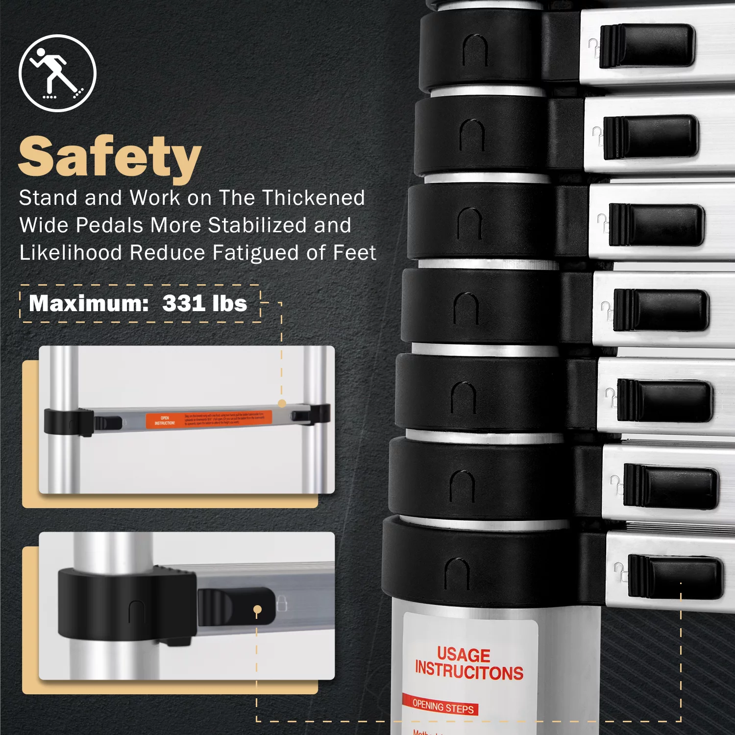 MoNiBloom 10.6Ft Aluminum Telescoping Multi Position Ladder, 330lbs Load Capacity, Extension Steps Anti-Slip Rubber Feet