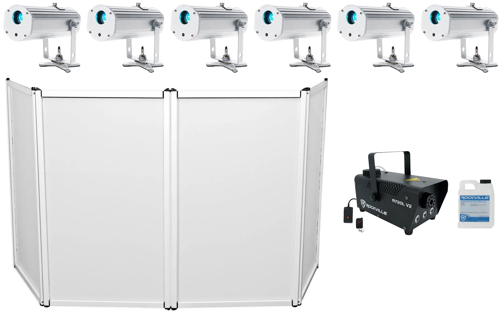 (6) American DJ PINPOINT GOBO COLOR Battery-Powered LED Projectors+Facade+Fogger