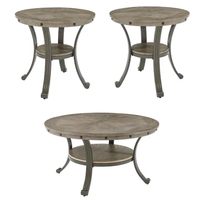 Home Square 3-Piece Set with Coffee Table and 2 Accent Tables in Pewter