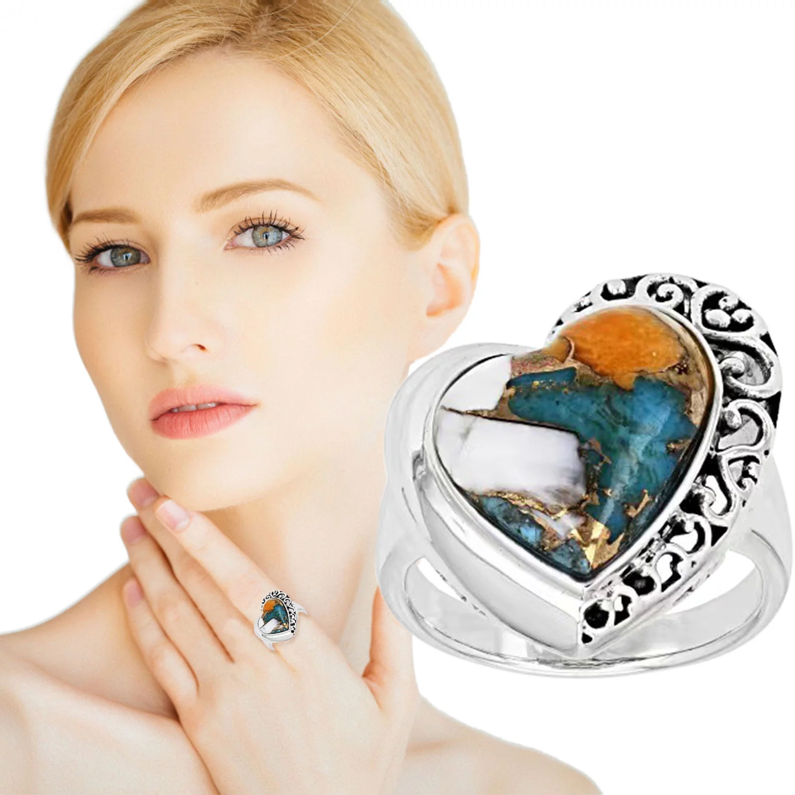 VBARHMQRT Silver Rings Non Tarnish Vintage Sterling Silver Heart Lab Created Sliver Retro Ring Sizes 6 7 8 9 10 Couples Rings Gothic Rose Gold Rings for Women Non Tarnish