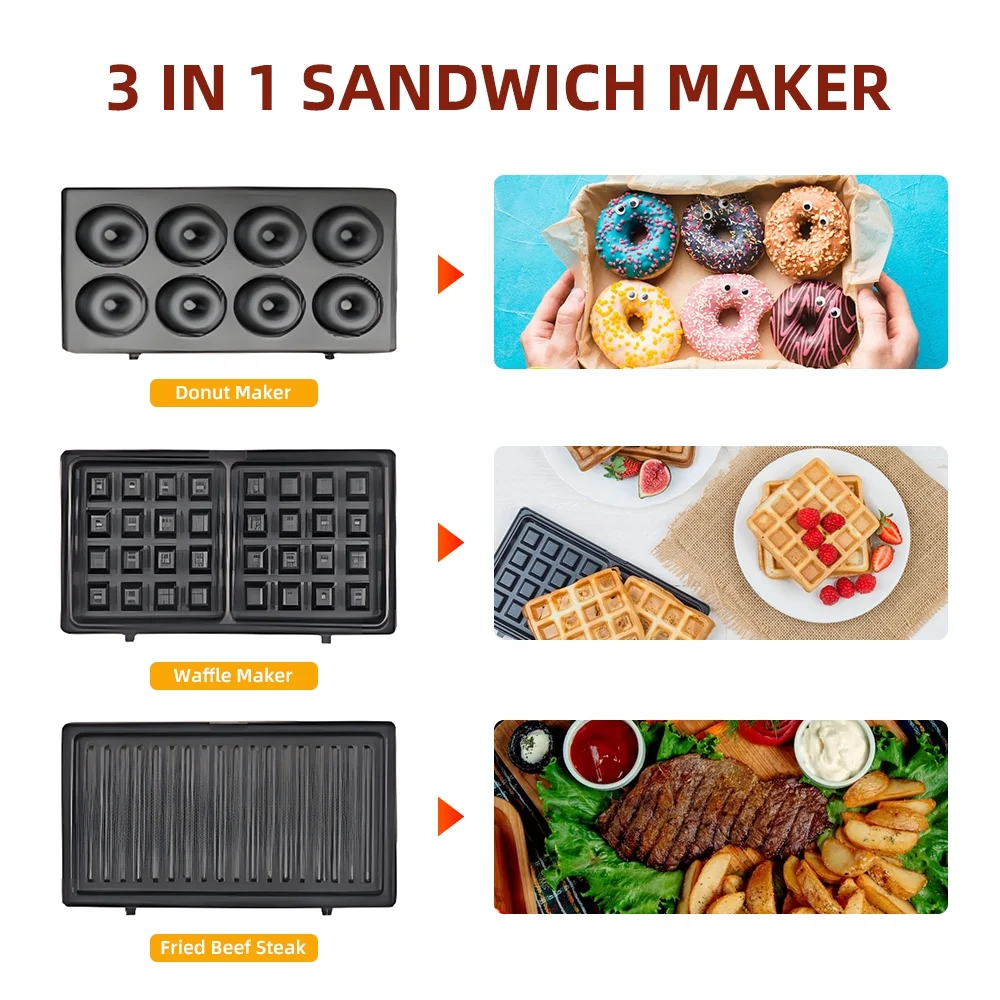 Breakfast Machine,Waffle Ker Ker Sided Waffle Removable Non-stick 3-set Removable Panini Press 3 In 1 Waffle Maker Maker Sandwich Maker With Maker And Panini Dsfen With Removable Non