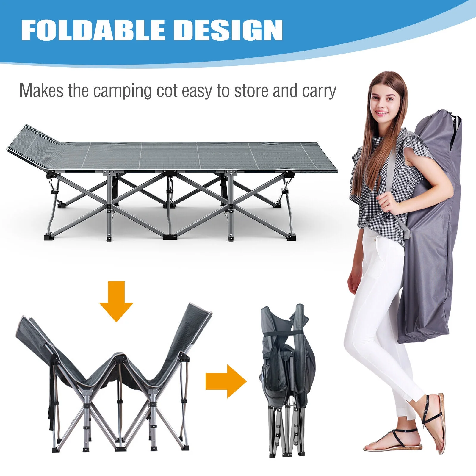 Adult Adjustable 4-Position Cots Folding Camping Cot Heavy Duty Bed  W/Mattress