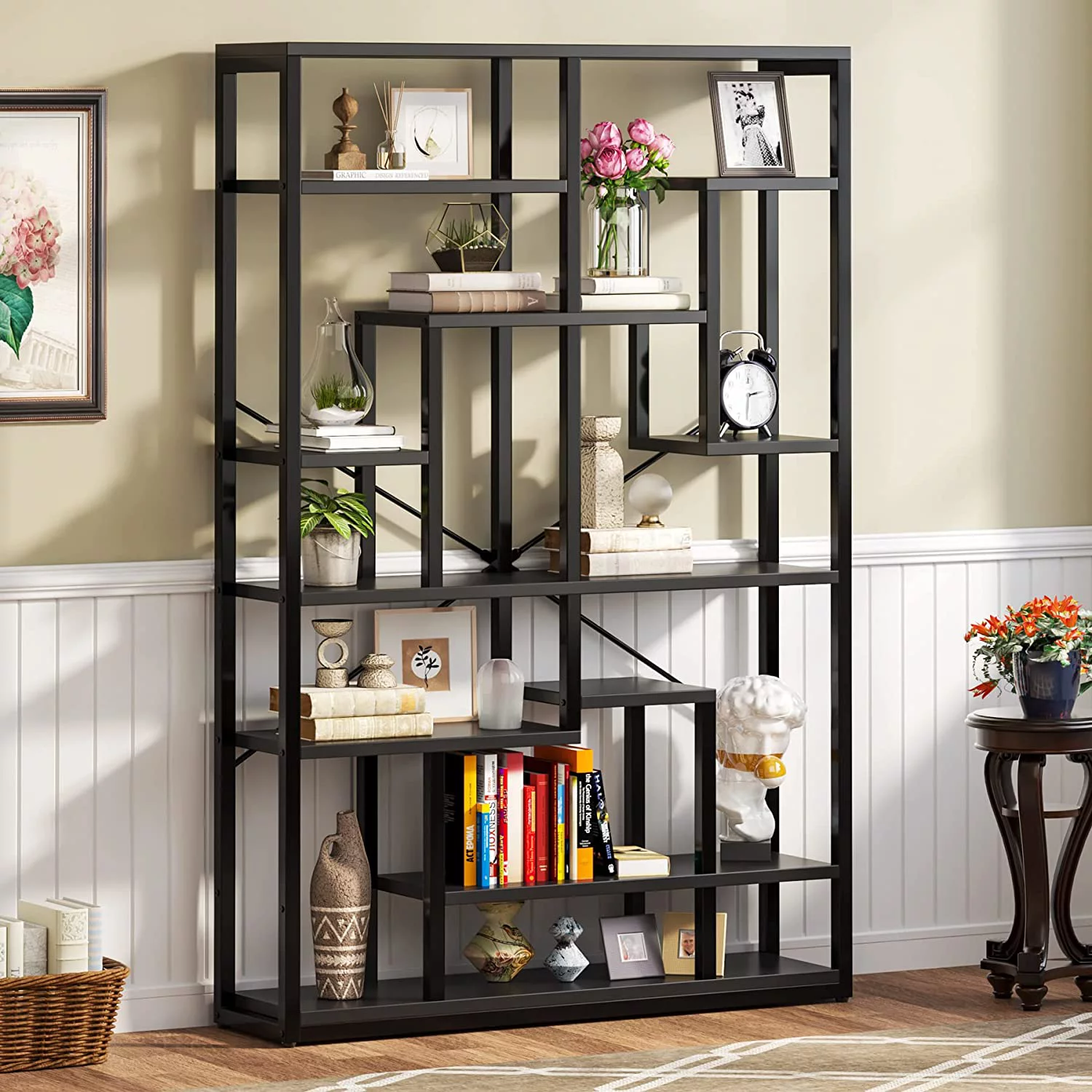 Tribesigns Black Bookshelf Bookcase 9-Tier Bookcase 7FT Tall Display Bookshelf Organizer with Open Storage Shelves