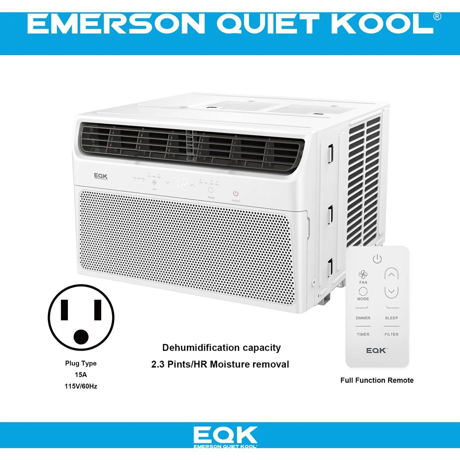 Emerson Quiet Kool 10,000 BTU 115-Volt Window Air Conditioner with Remote, White, EARC10RE1A