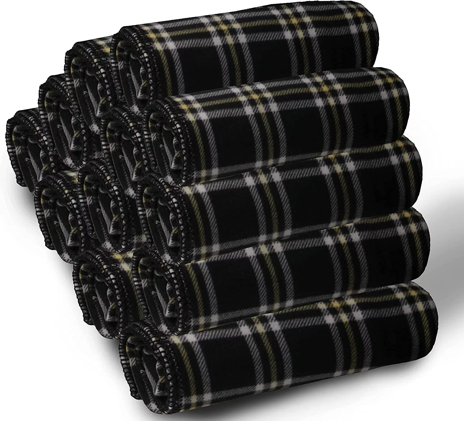 SOCKS'NBULK Bulk Soft Fleece Blankets 50 X 60, Cozy Warm Throw Blanket Sofa Travel Outdoor, Wholesale (50 X 60, 12 Pack Black Plaid)