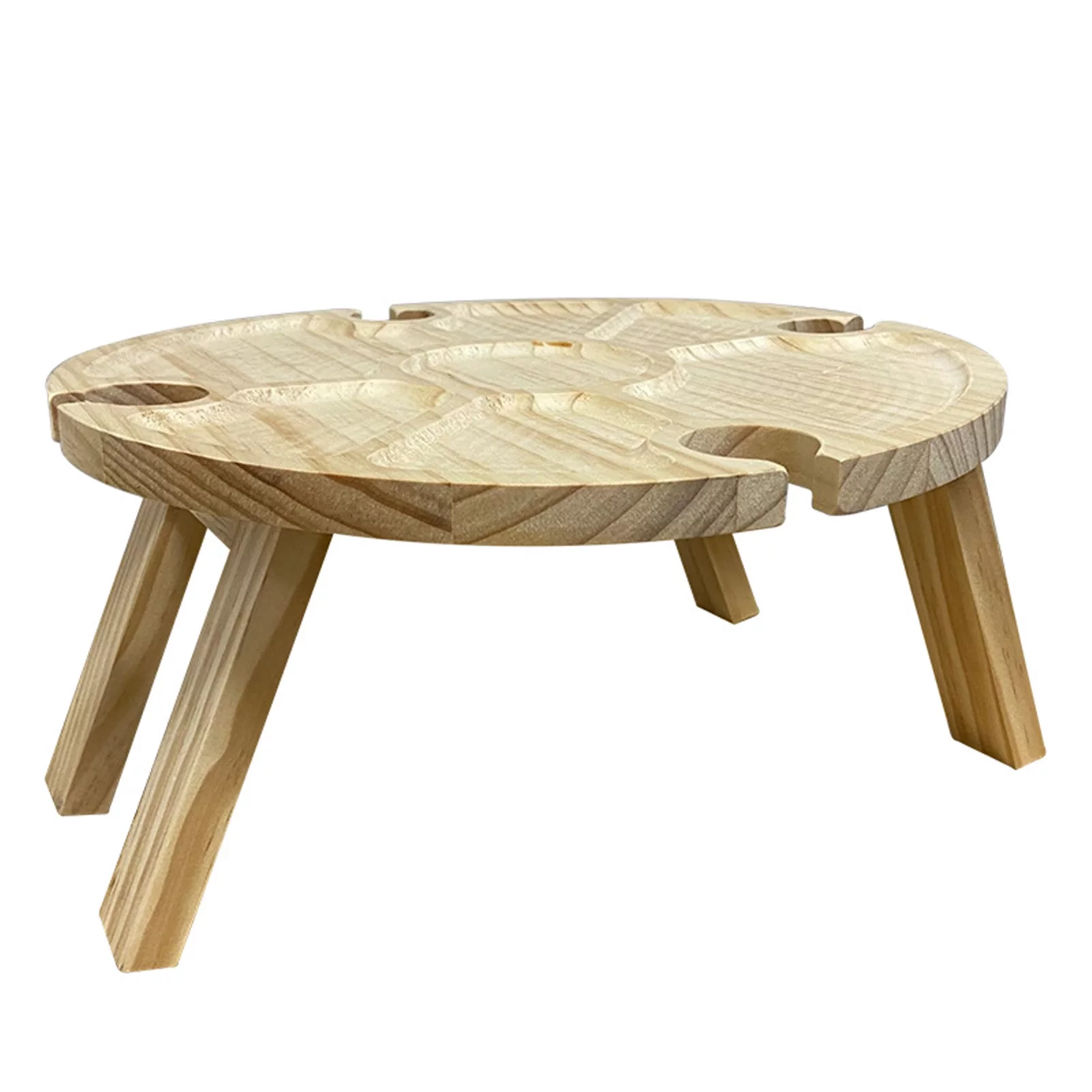 Taicanon Wooden Outdoor Folding Picnic Table With Glass Holder Round Foldable Desk Wine Glass Rack Collapsible Table For Garden Party(brown)