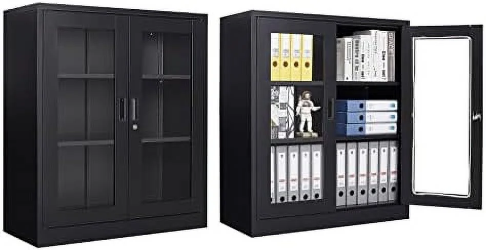 HBLUKDL Metal Locking  Cabinet with 4 Doors and 2 Adjustable Shelves  71" Tall Steel Garage  Cabinets for Home Office  Garage  Living Room  Pantry  Tool Organizer(Gray White)