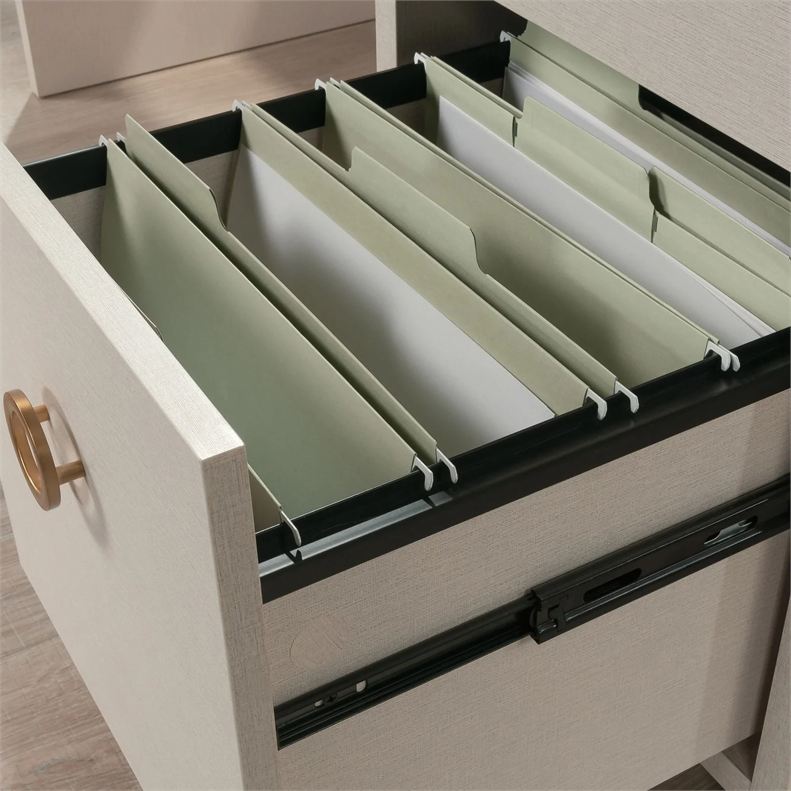 Sauder Grand Coast Engineered Wood Desk in Dove Linen/Off White Finish