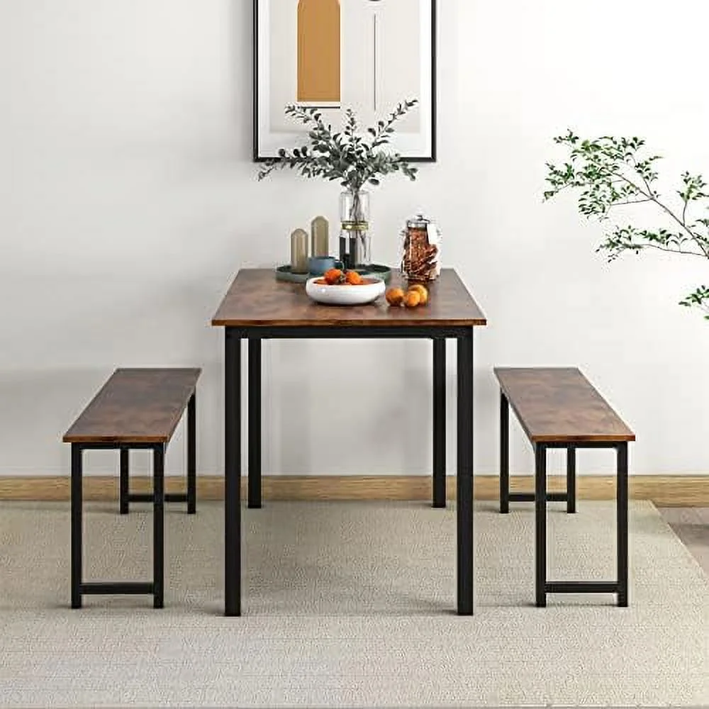 SJOINGB 3-Piece Dining Table Set  Rectangular Kitchen/Dining Table with 2   Metal Frame  Space-Saving   Modern 4-Person Dinette for Kitchen  Dining Room