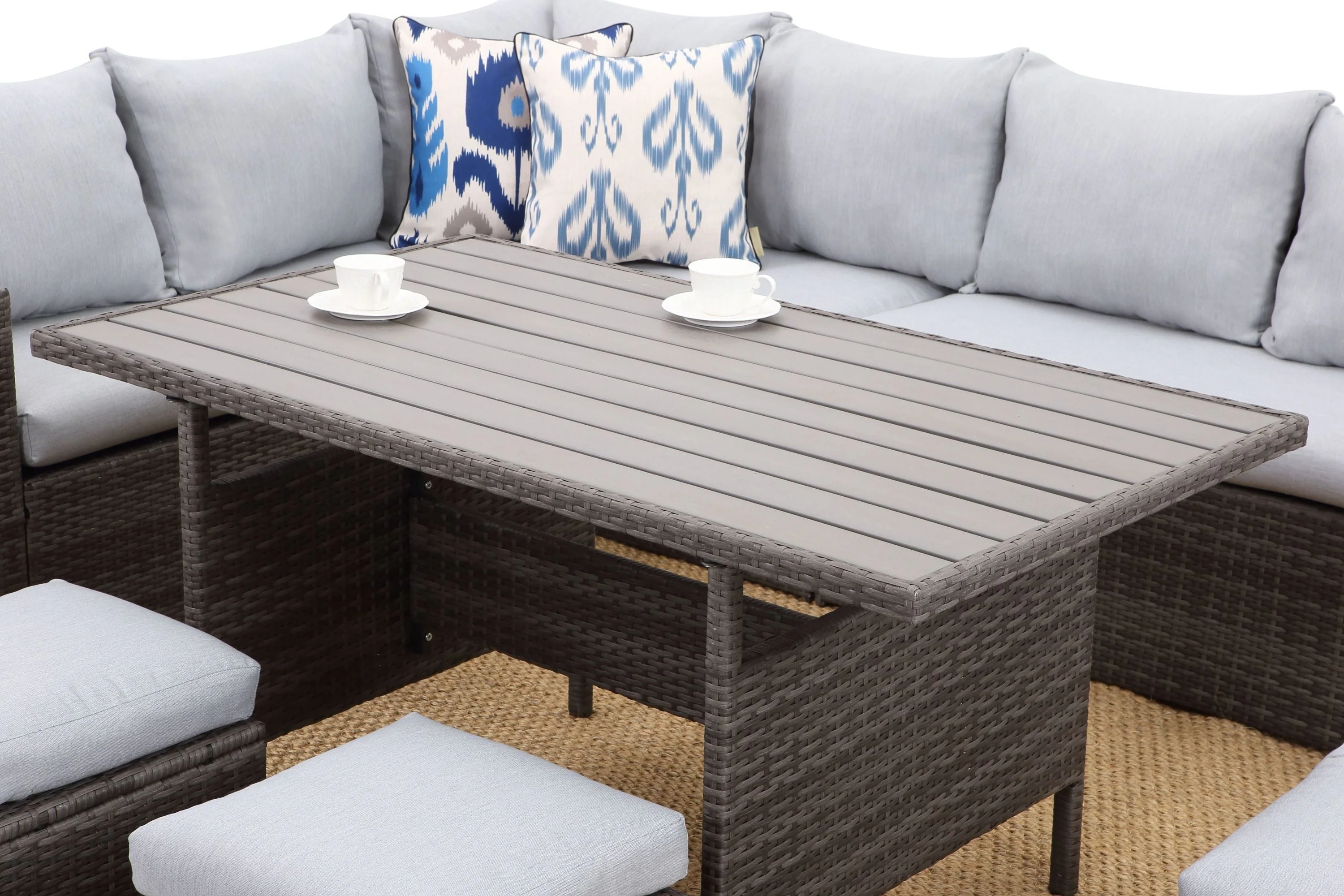 Kyoko 7 Pc PE Rattan Wicker Patio Dining Sectional Cusions Sofa Set - Gray