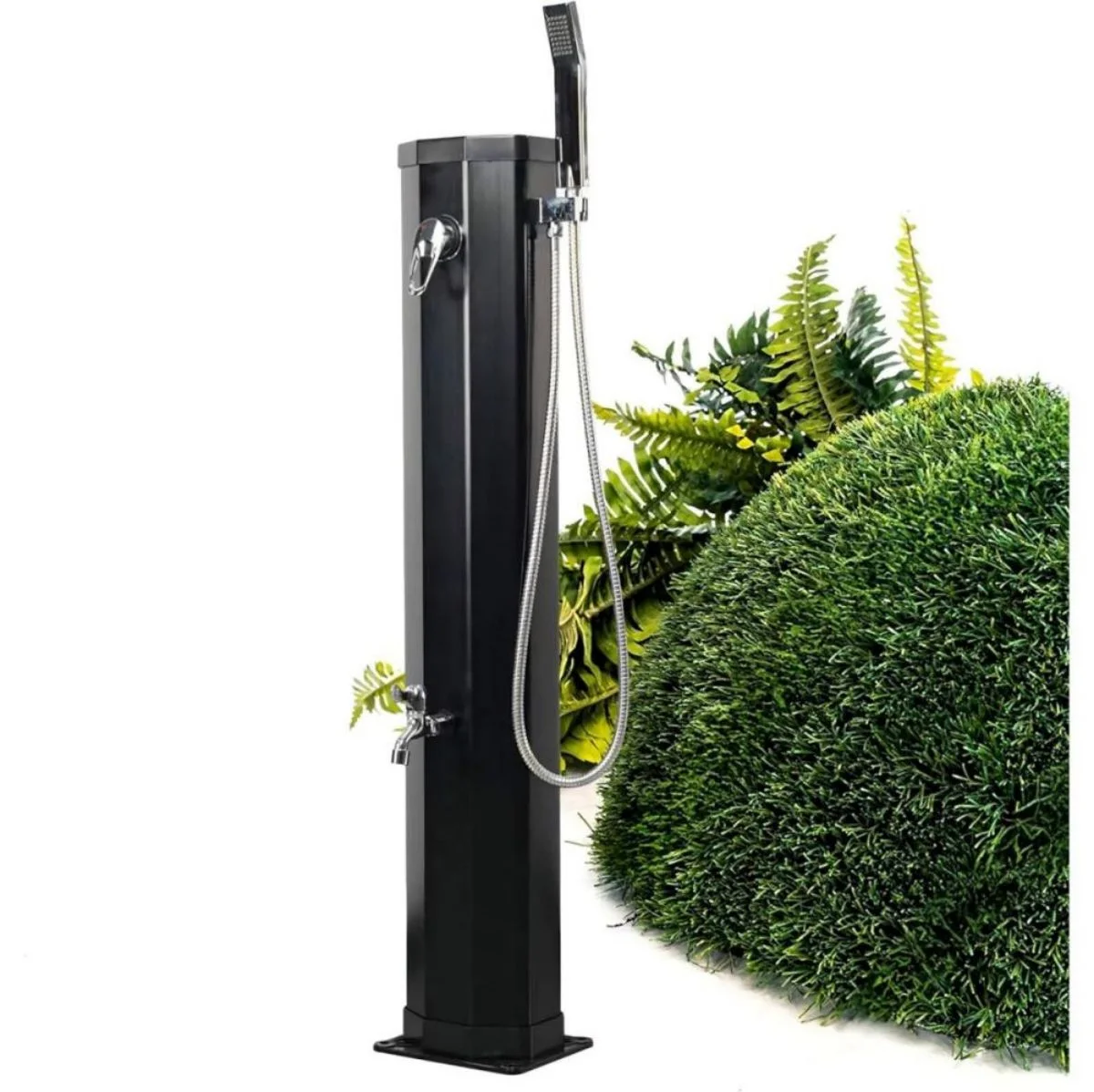 WSYW 5.3 Gallon Solar Heated Shower with Shower Head & Foot Shower Tap, Outdoor Backyard Poolside Beach Pool Spa for Easy Installation, Black