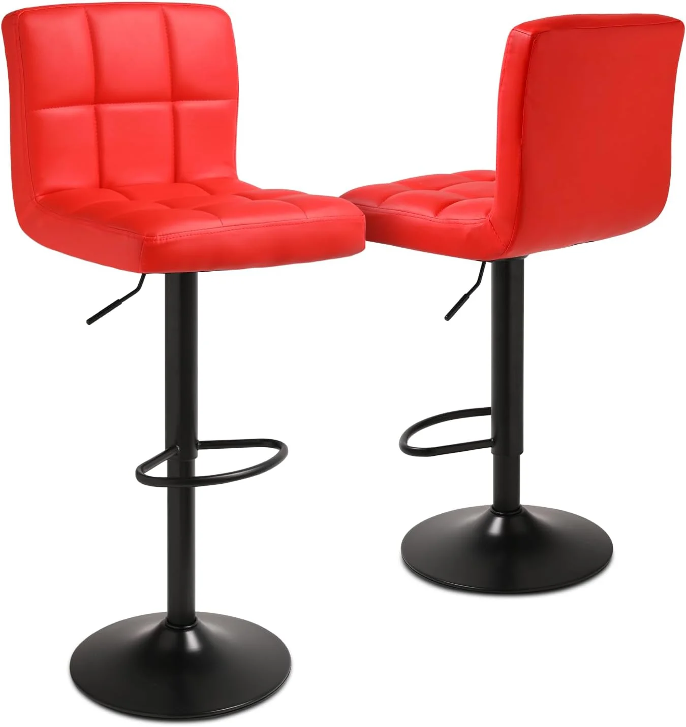 Square Back Bar Stool Set Of 2 Blue Counter Height Barstools Swivel PU Leather Bar Chairs Home Kitchen Stools