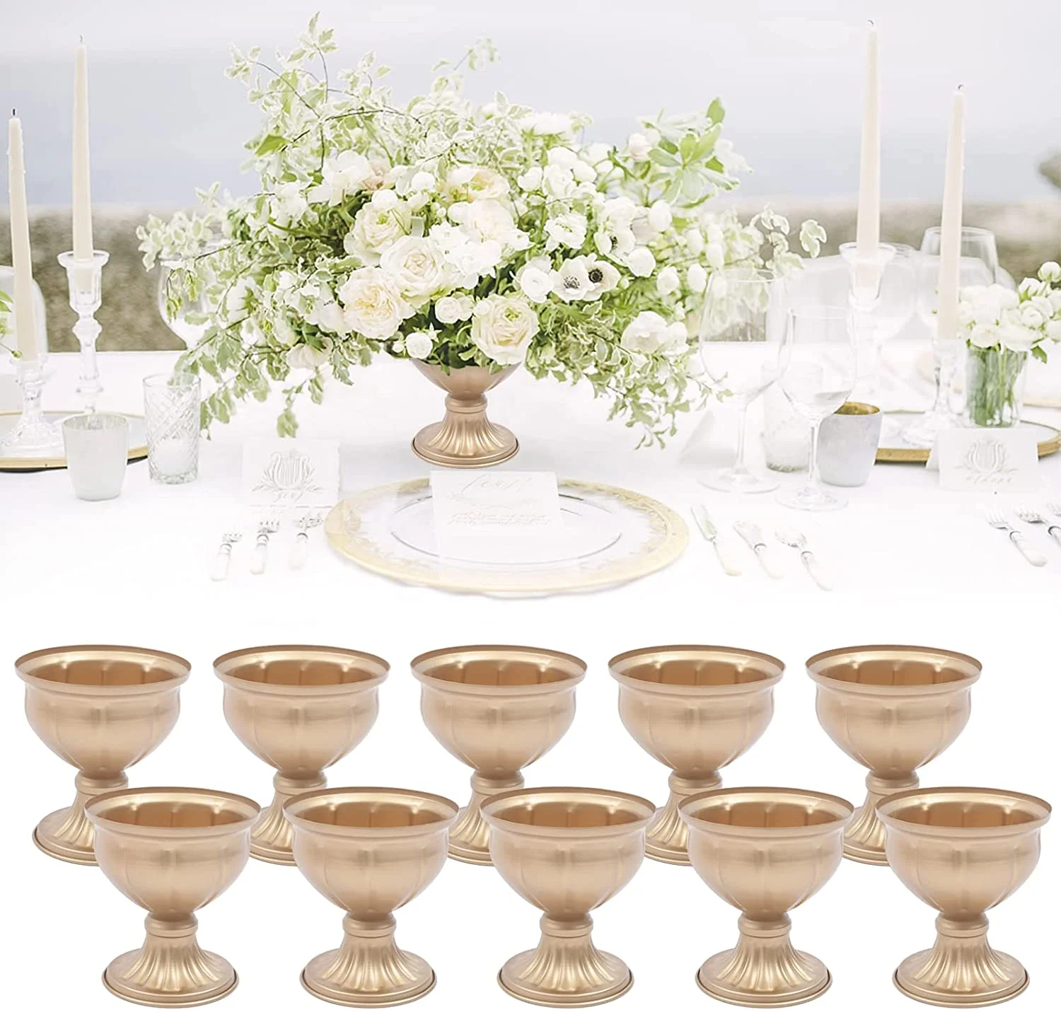 Fichiouy 10*Golden Vases Flower Vase Stand Golden Wedding Table Top Centerpiece DIY