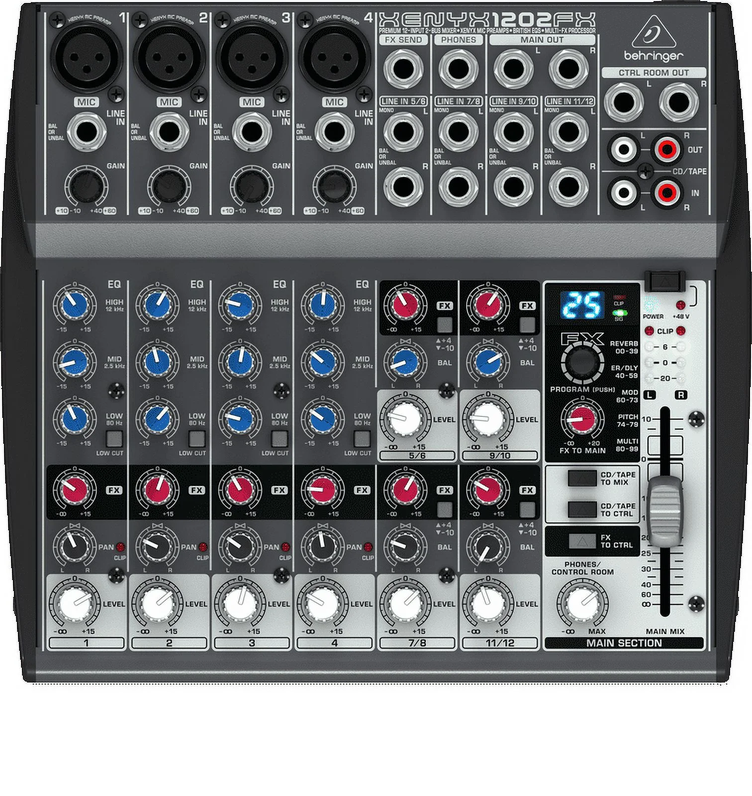 Behringer 1202FX Premium 12-Input 2-Bus Mixer w/ Xenyx Mic Preamps, British EQs & Multi-FX Processor