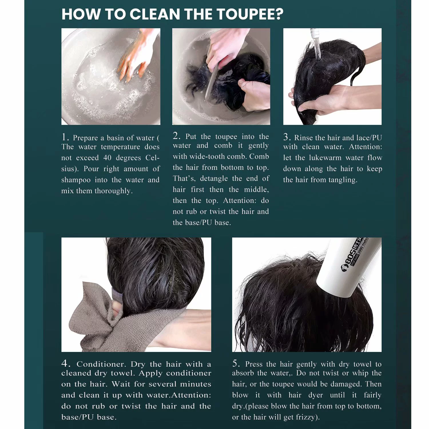 Benehair 100% Remy Human Hair Extensions Mens Hair Replacement System Toupee Hairpieces Clip in 4 Clips Black