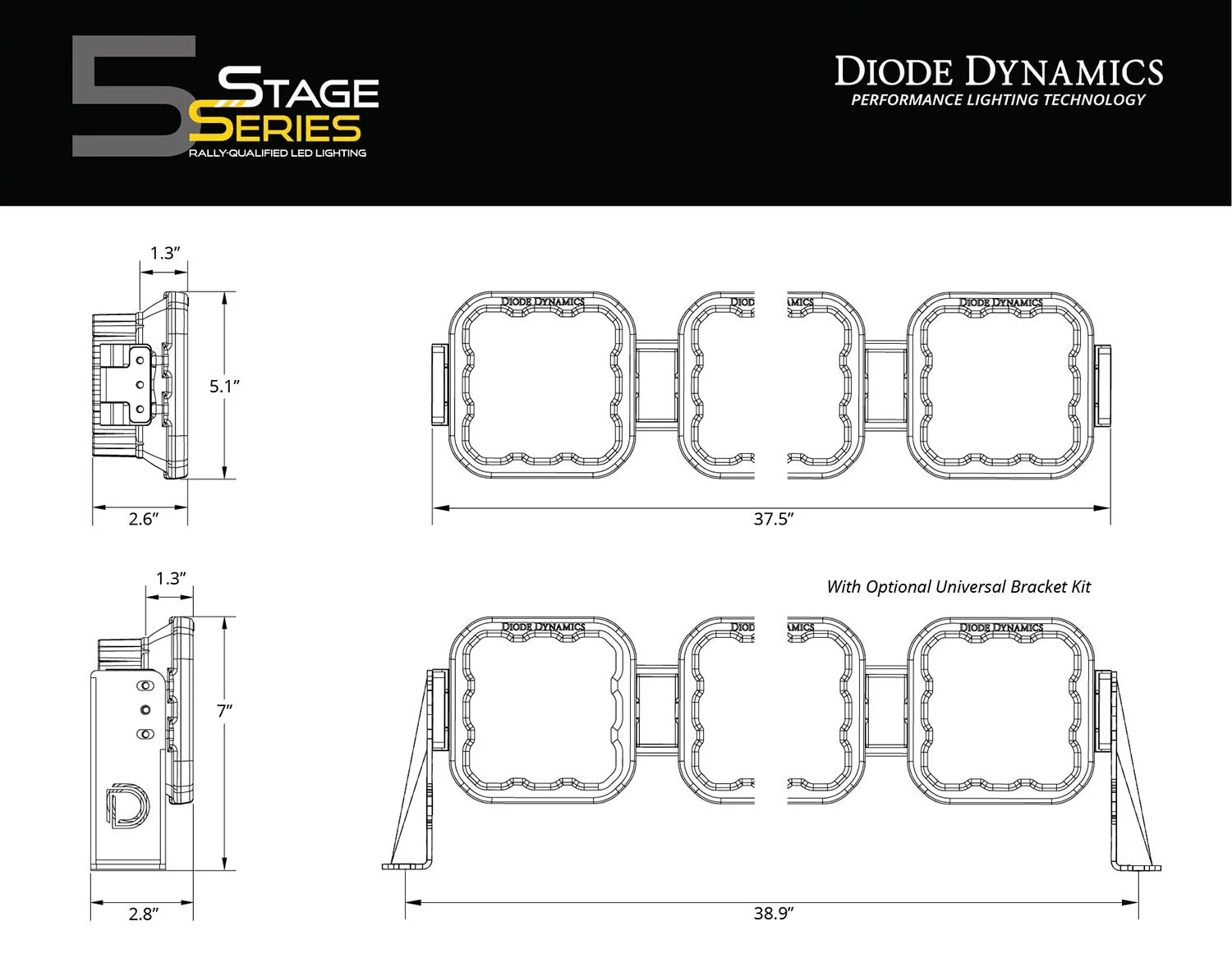Diode Dynamics SS5 Pro Universal CrossLink 6-Pod Lightbar White Combo DD7244