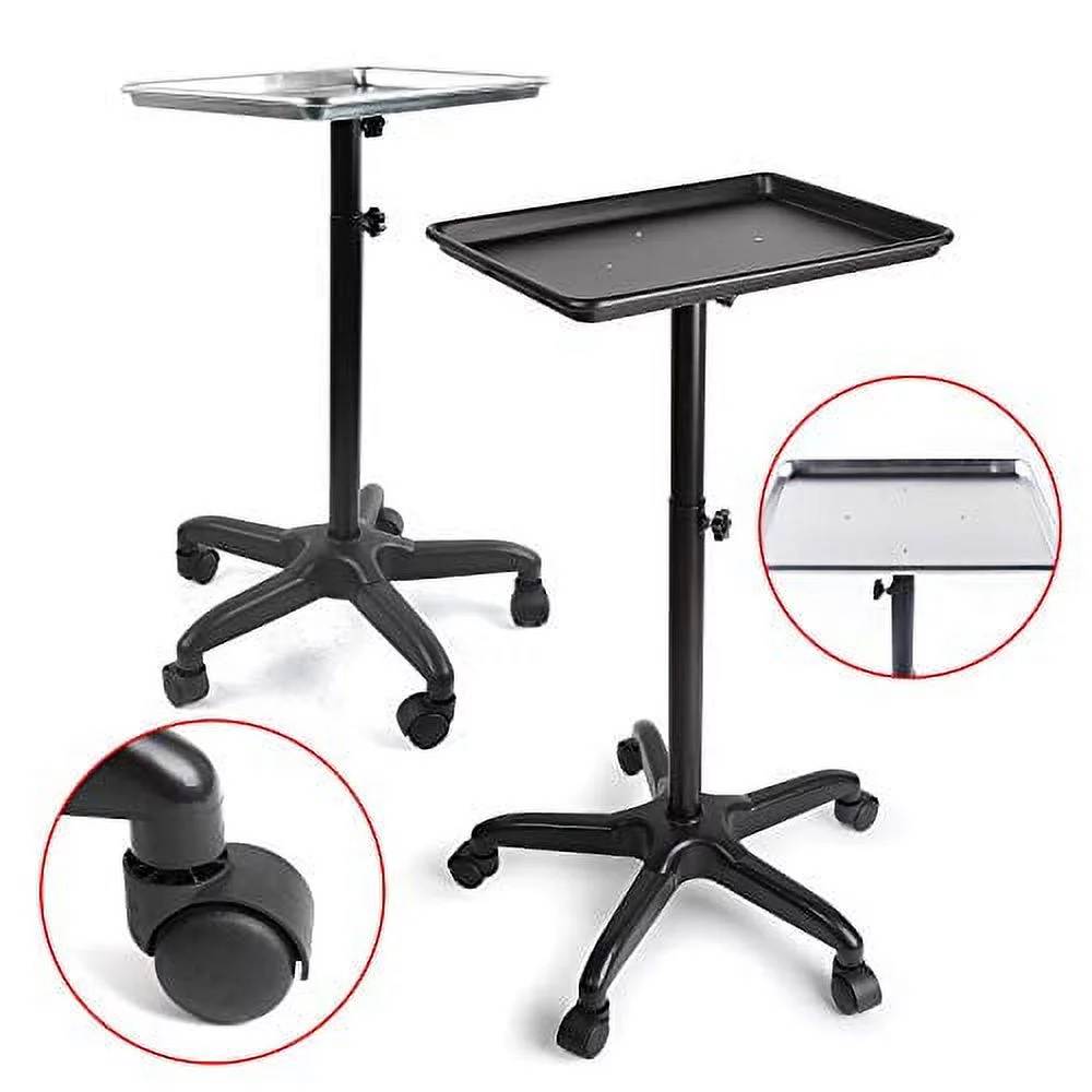 Tattoo Tray Salon Cart Salon Stations for Hair Stylist Adjustable Height Salon Rolling Alu Tray Cart Wheel Hairdressing Tool for Salon Beauty Spa Tattoo Mobile Beauty Spa Service Instrument (Black)
