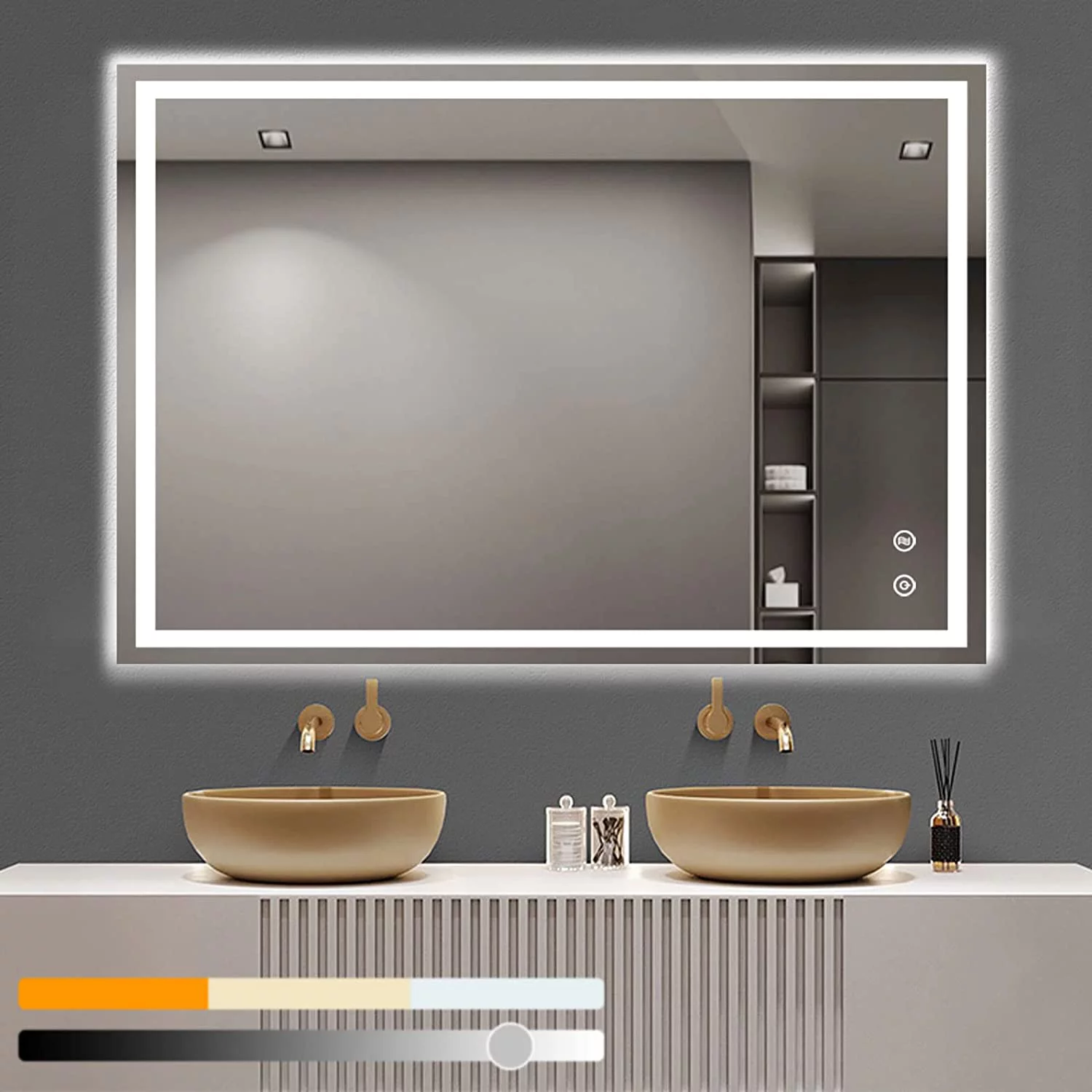 DLLT 36 x 28 Inch LED Lighted Vanity Bathroom Mirror, Dimmable Touch Wall Mounted Mirror Lights with Plug, Anti-Fog&Waterproof Mirror with Light, Bedroom Frameless Mirror, CRI>90,Vertical & Horizontal